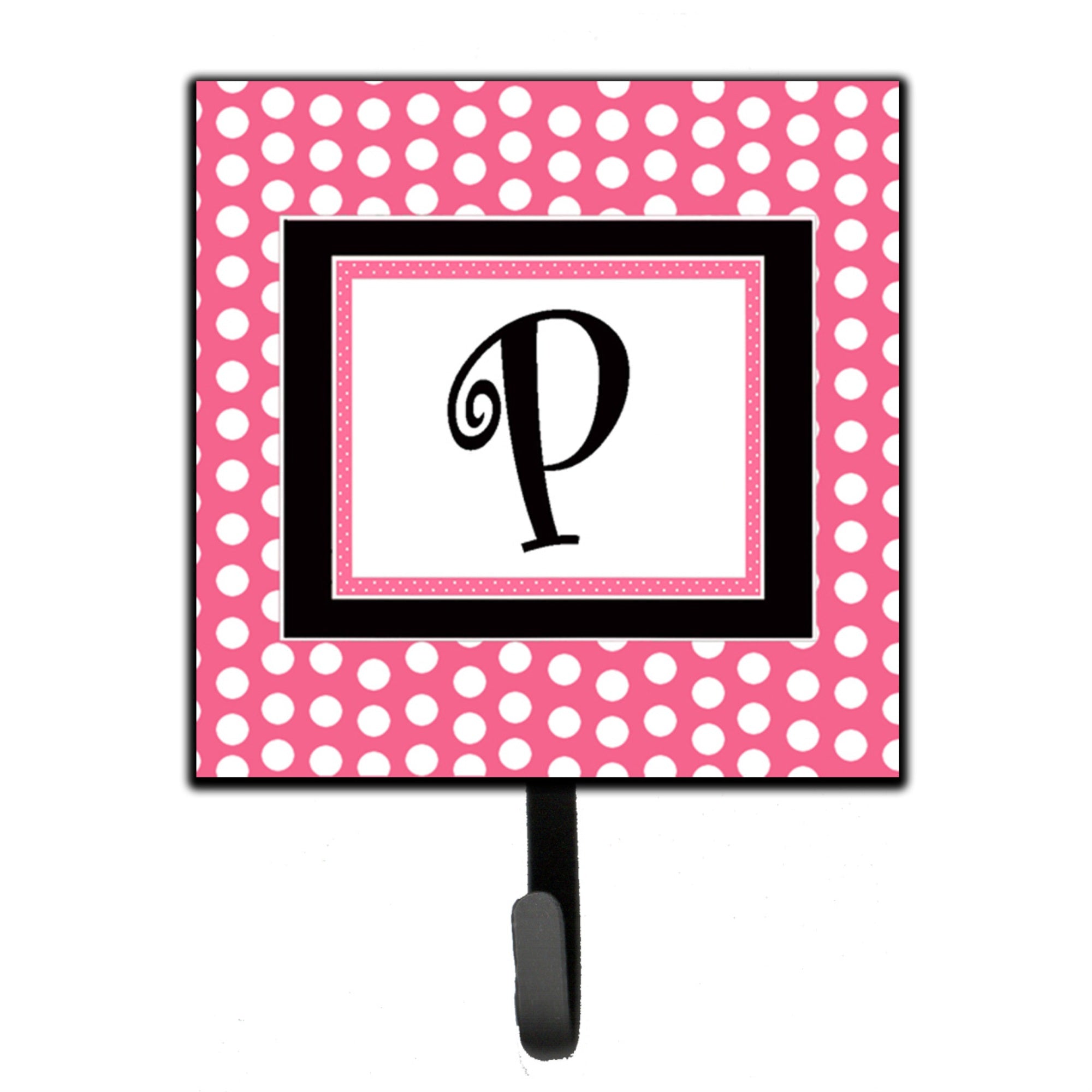 Caroline'S Treasures Cj1001-Psh4 Letter P Initial Monogram-Pink Black Polka Dots Leash Holder Or Key Hook, Small, Multicolor
