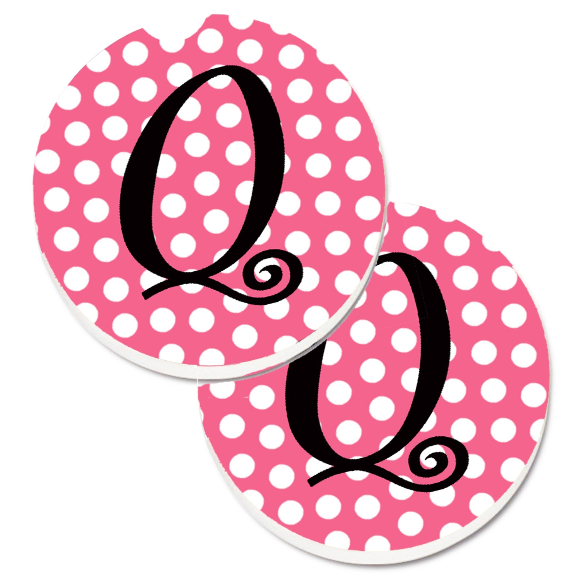 Caroline'S Treasures Letter Q Monogram - Pink Black Polka Dots Set Of 2 Cup Holder Car Coasters Cj1001-Qcarc, 2.56, Multicolor