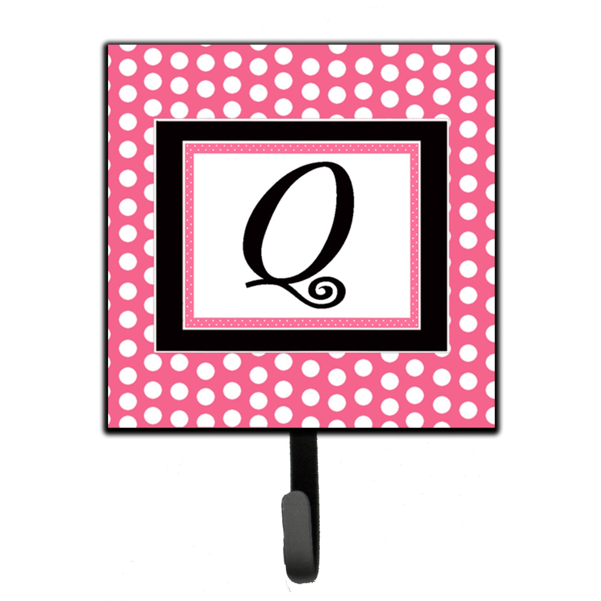 Caroline'S Treasures Cj1001-Qsh4 Letter Q Initial Monogram-Pink Black Polka Dots Leash Holder Or Key Hook, Small, Multicolor