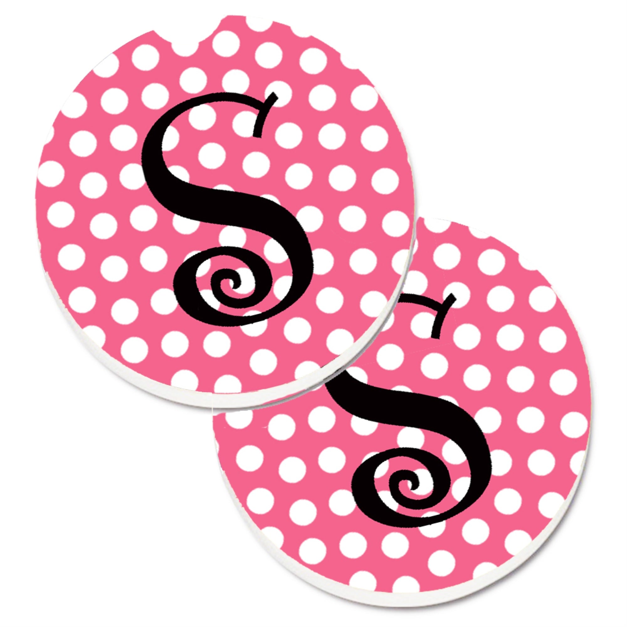 Caroline'S Treasures Letter S Monogram - Pink Black Polka Dots Set Of 2 Cup Holder Car Coasters Cj1001-Scarc, 2.56, Multicolor