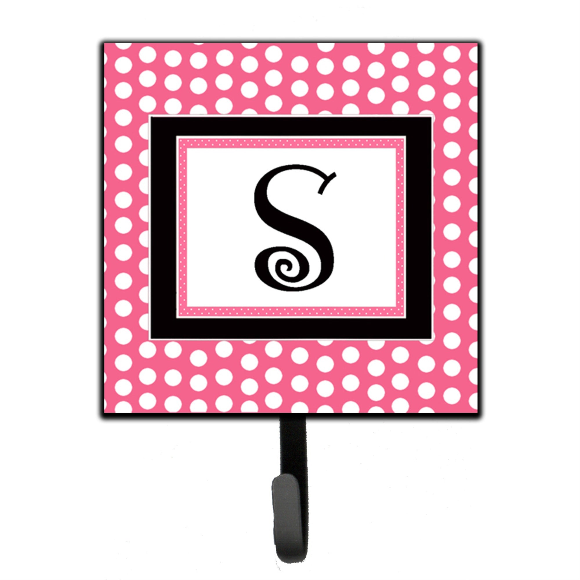 Caroline'S Treasures Cj1001-Ssh4 Letter S Initial Monogram-Pink Black Polka Dots Leash Holder Or Key Hook, Small, Multicolor