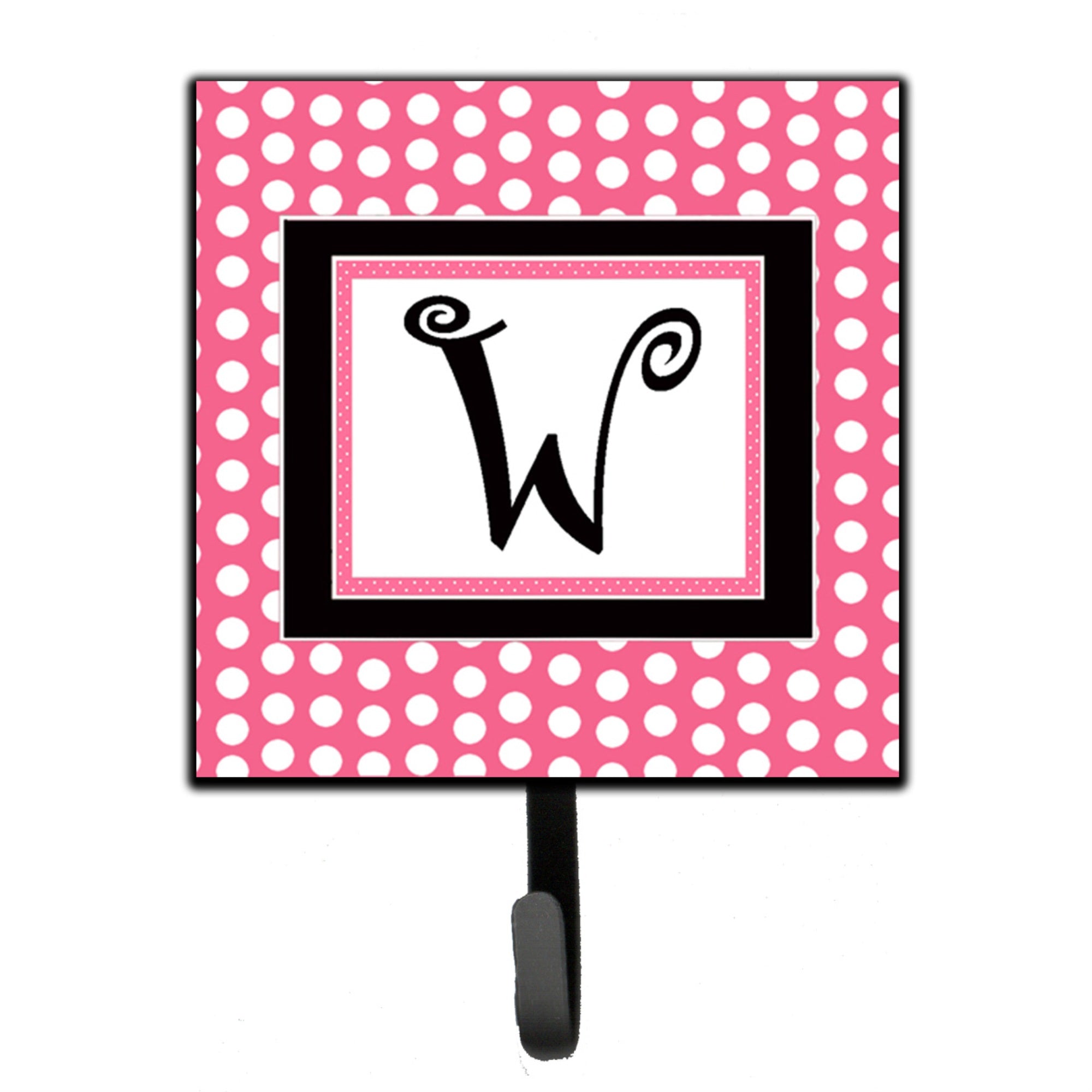 Caroline'S Treasures Cj1001-Wsh4 Letter W Initial Monogram-Pink Black Polka Dots Leash Holder Or Key Hook, Small, Multicolor