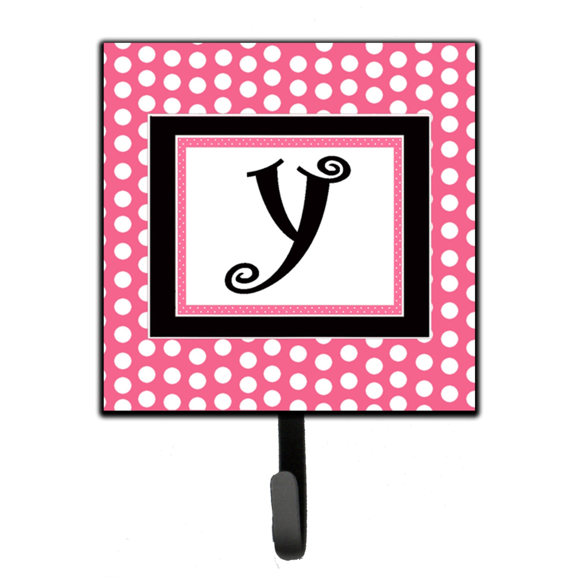 Caroline'S Treasures Cj1001-Ysh4 Letter Y Initial Monogram-Pink Black Polka Dots Leash Holder Or Key Hook, Small, Multicolor
