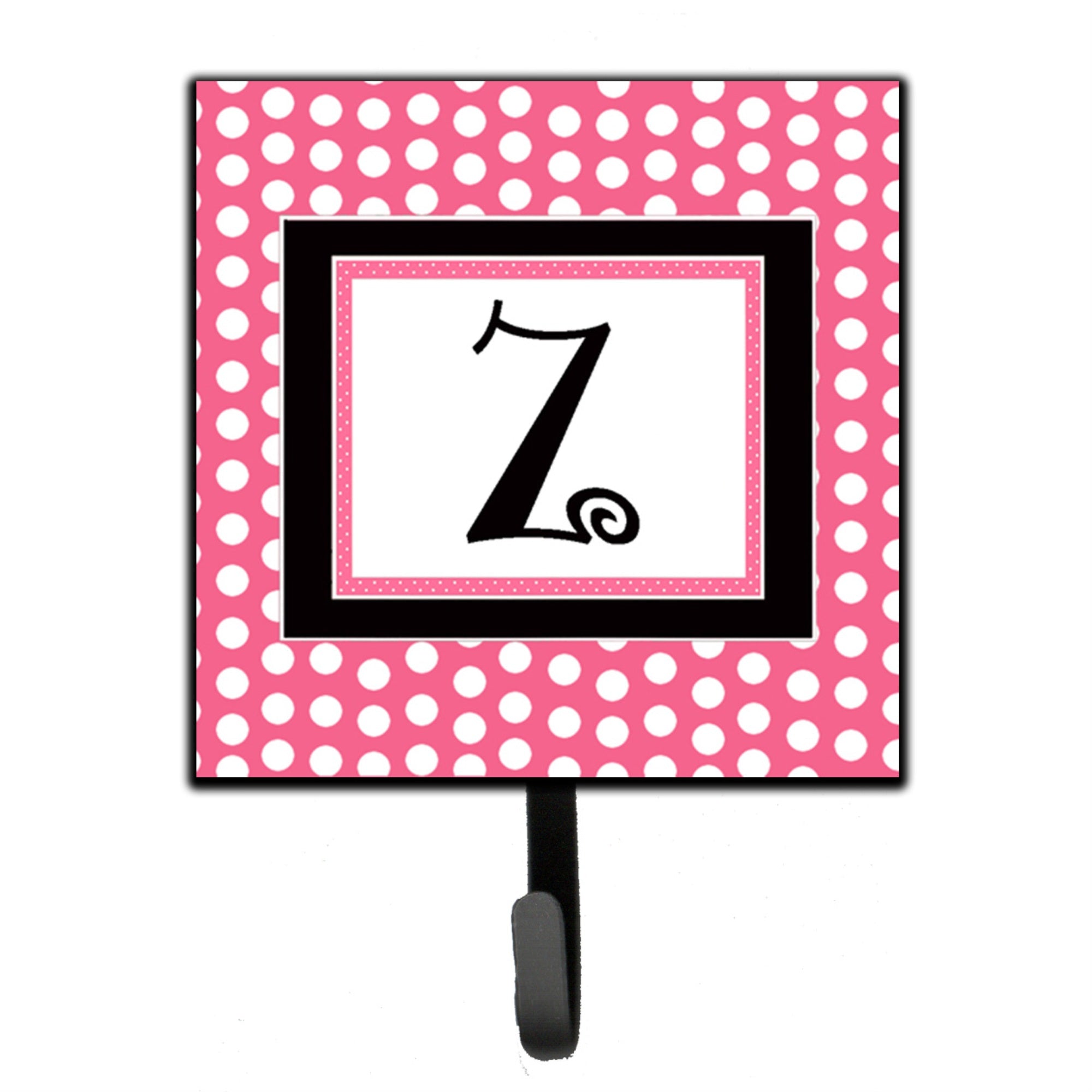 Caroline'S Treasures Cj1001-Zsh4 Letter Z Initial Monogram-Pink Black Polka Dots Leash Holder Or Key Hook, Small, Multicolor