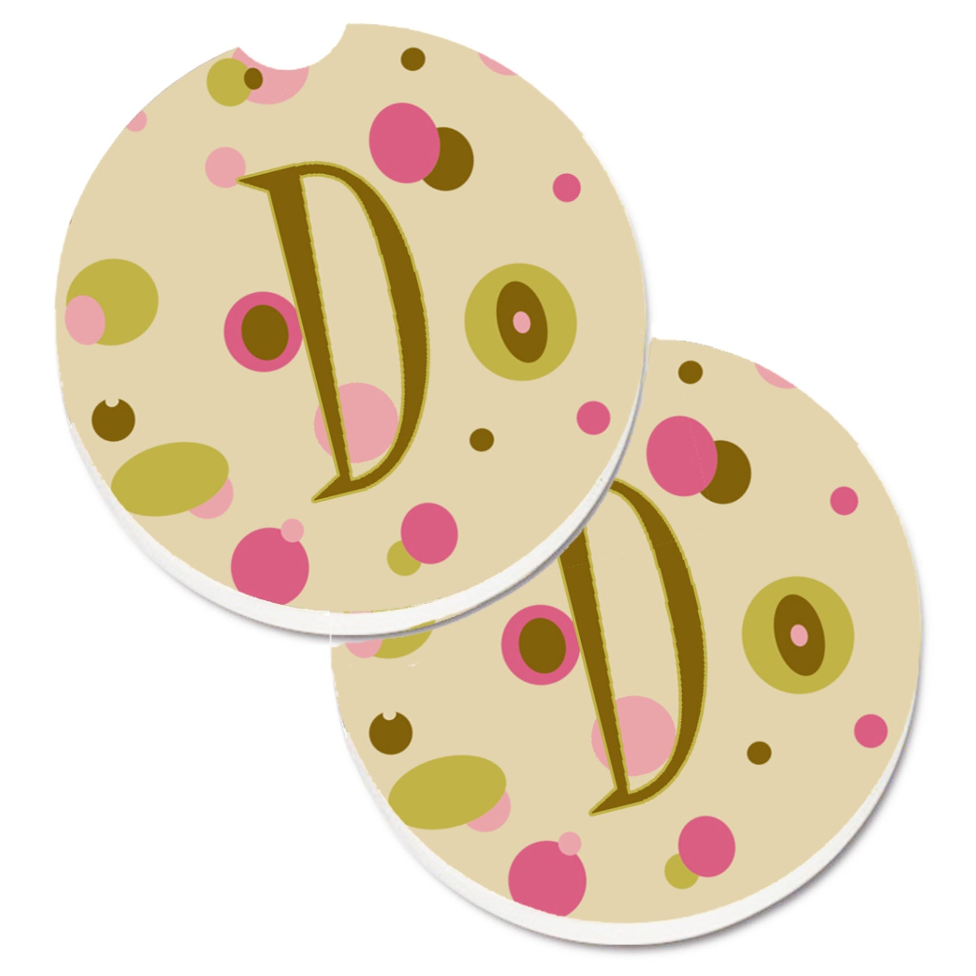 Caroline'S Treasures Letter D Initial Monogram - Tan Dots Set Of 2 Cup Holder Car Coasters Cj1004-Dcarc, 2.56, Multicolor