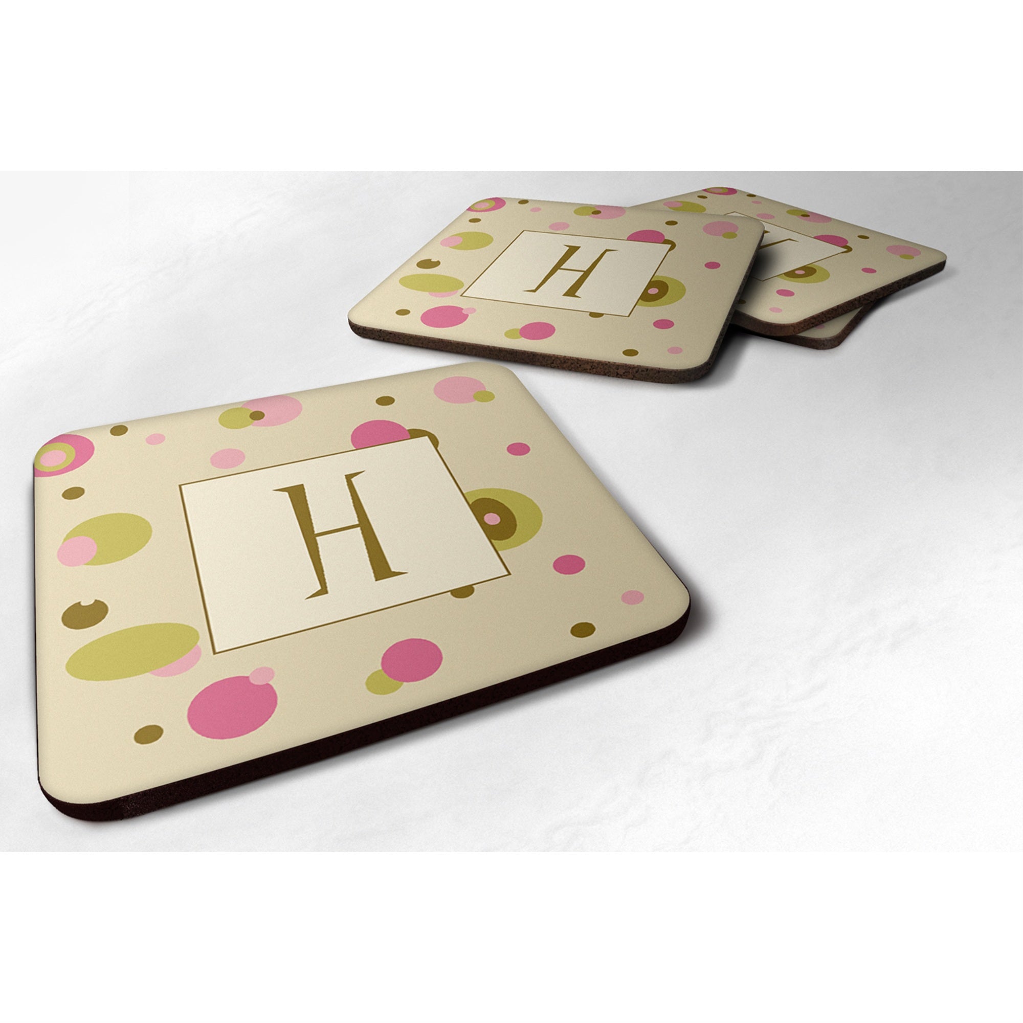 Caroline'S Treasures Cj1004-Hfc Monogram-Tan Dots Foam Coasters (Set Of 4), Initial Letter H, 3.5 H X 3.5 W, Multicolo