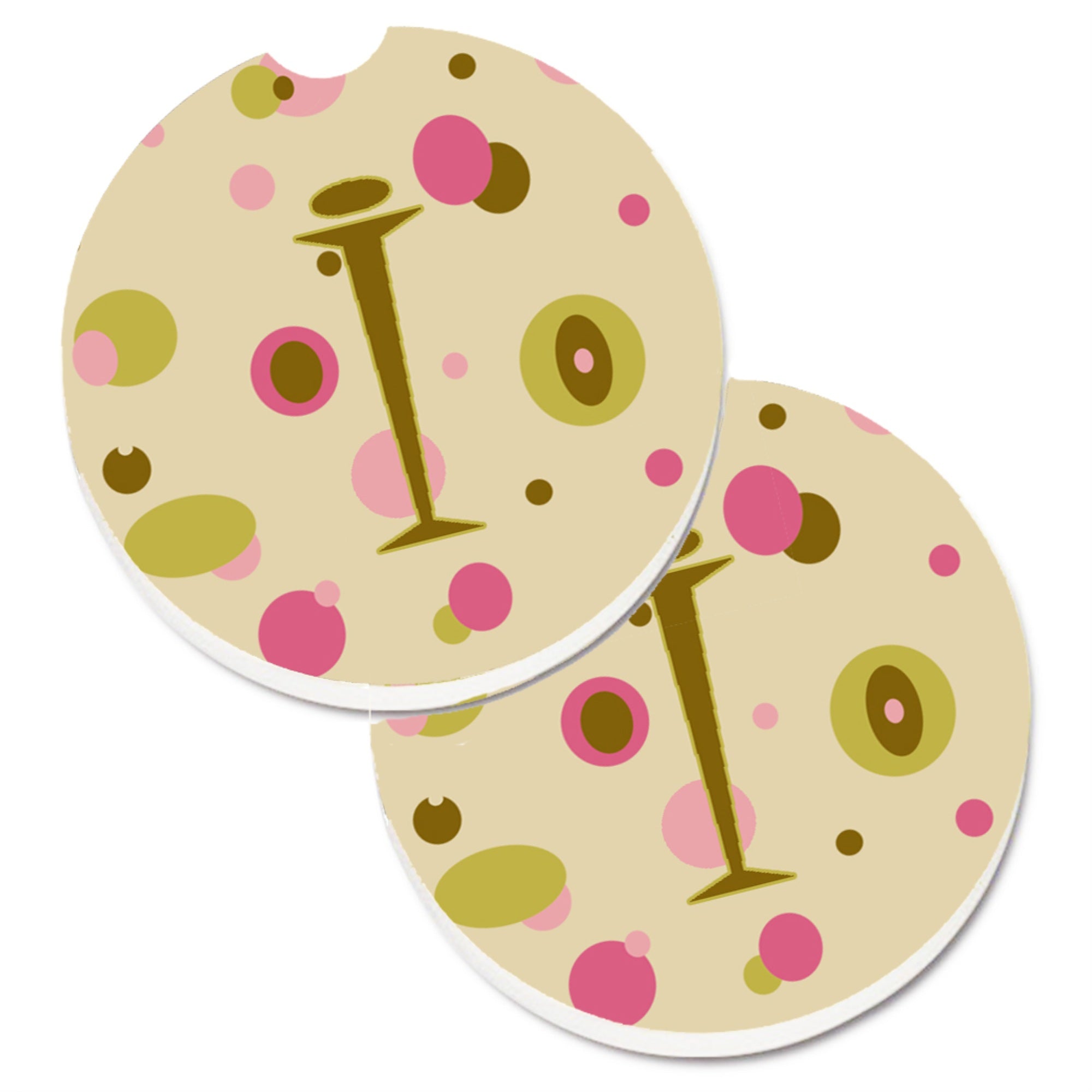 Caroline'S Treasures Letter I Initial Monogram - Tan Dots Set Of 2 Cup Holder Car Coasters Cj1004-Icarc, 2.56, Multicolor