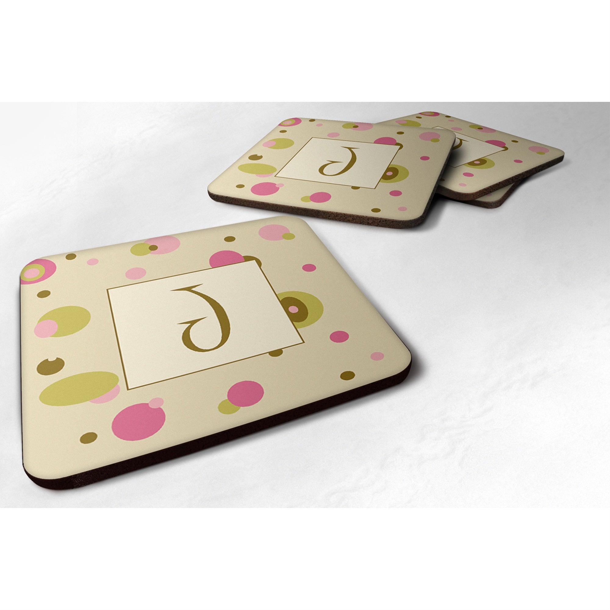 Caroline'S Treasures Cj1004-Jfc Monogram-Tan Dots Foam Coasters (Set Of 4), Initial Letter J, 3.5 H X 3.5 W, Multicolo