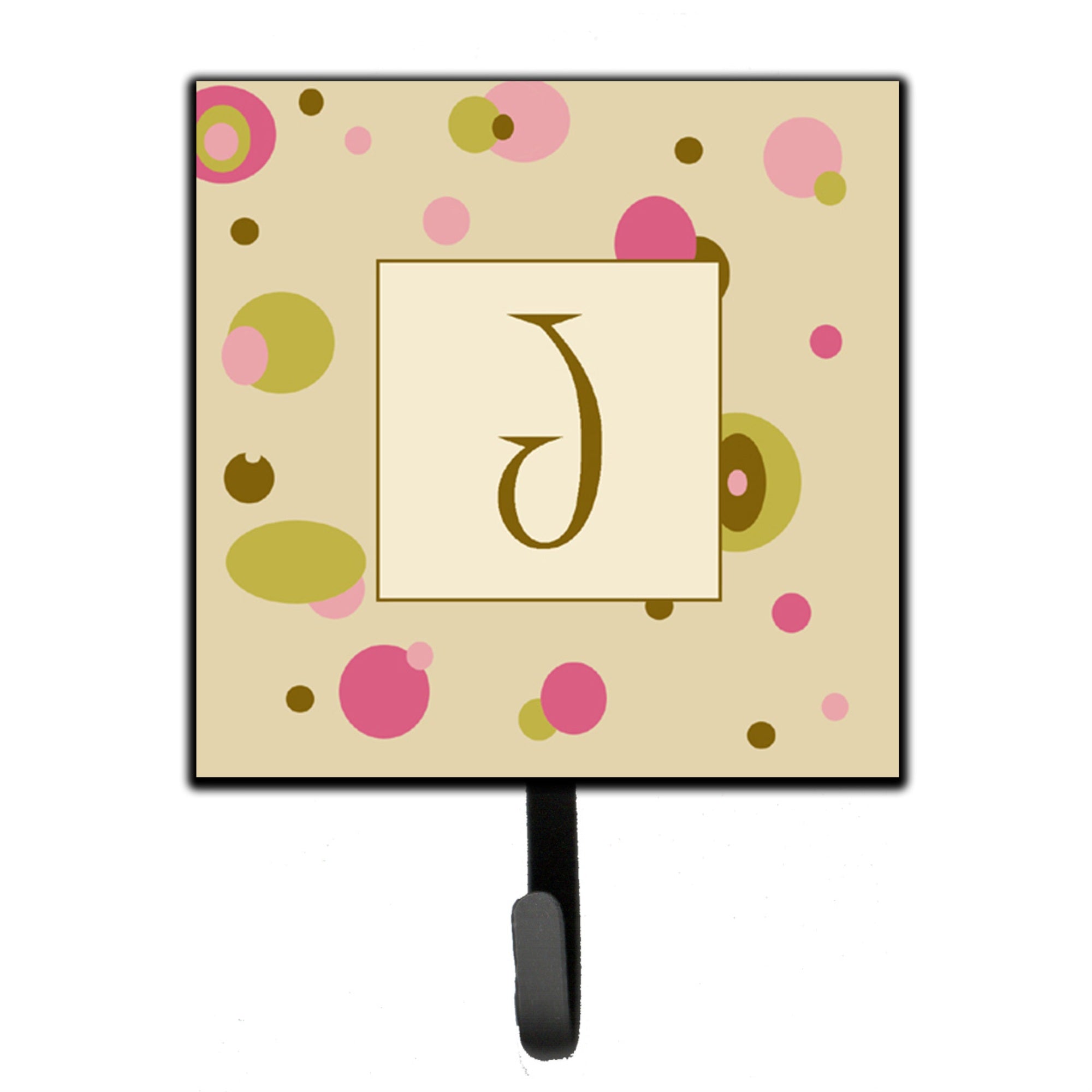 Caroline'S Treasures Cj1004-Jsh4 Letter J Initial Monogram-Tan Dots Leash Holder Or Key Hook, Small, Multicolor