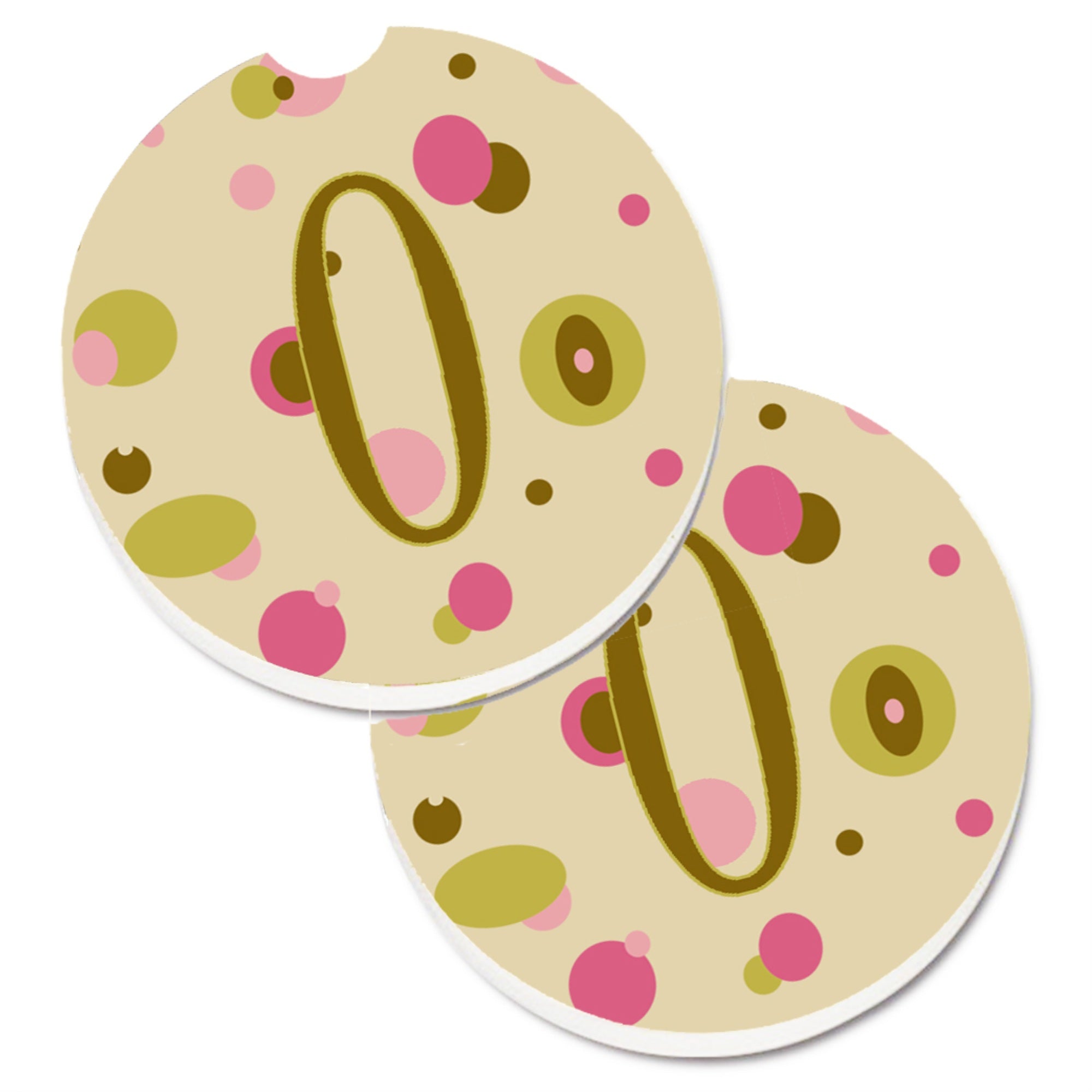 Caroline'S Treasures Letter O Initial Monogram - Tan Dots Set Of 2 Cup Holder Car Coasters Cj1004-Ocarc, 2.56, Multicolor