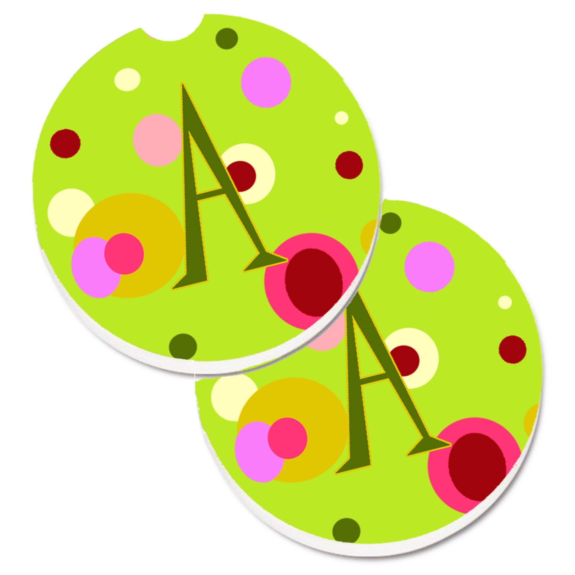 Caroline'S Treasures Letter A Monogram - Lime Green Set Of 2 Cup Holder Car Coasters Cj1010-Acarc, 2.56, Multicolor
