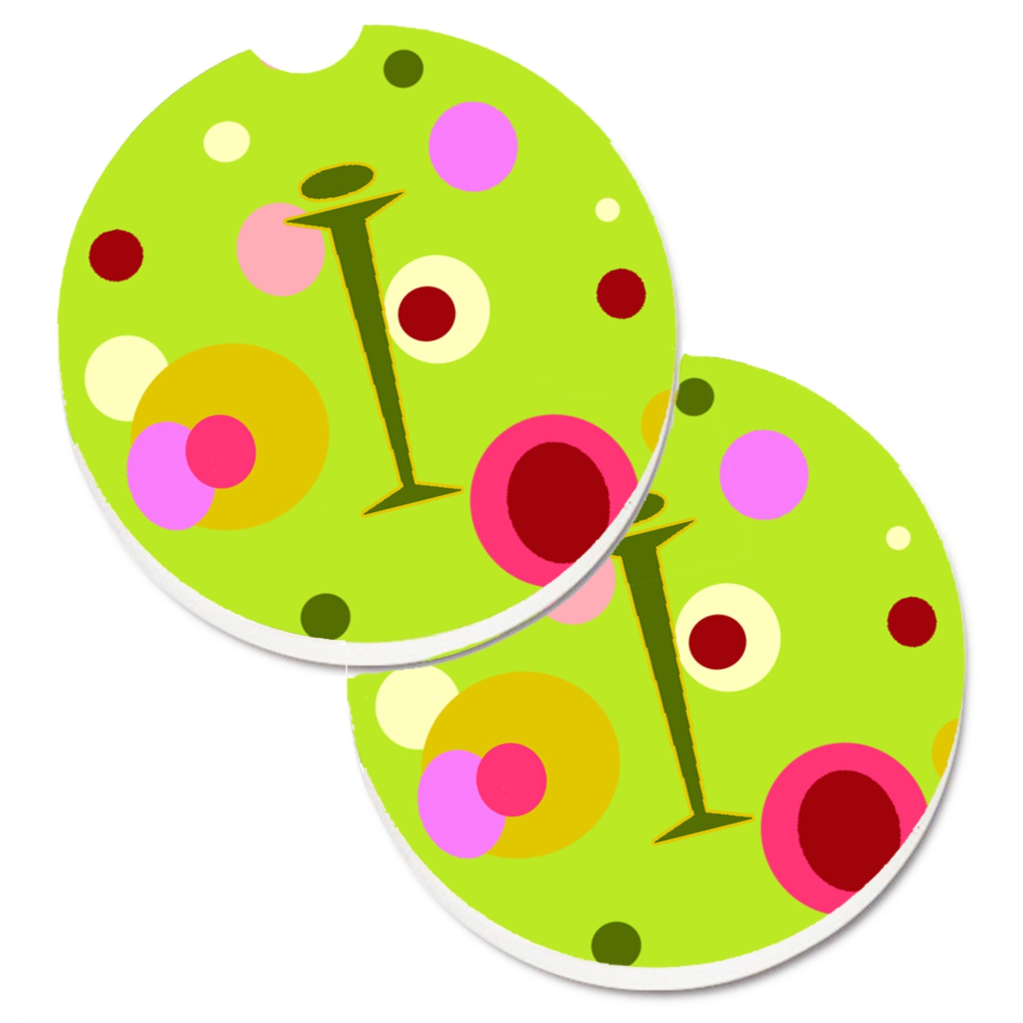 Caroline'S Treasures Letter I Monogram - Lime Green Set Of 2 Cup Holder Car Coasters Cj1010-Icarc, 2.56, Multicolor