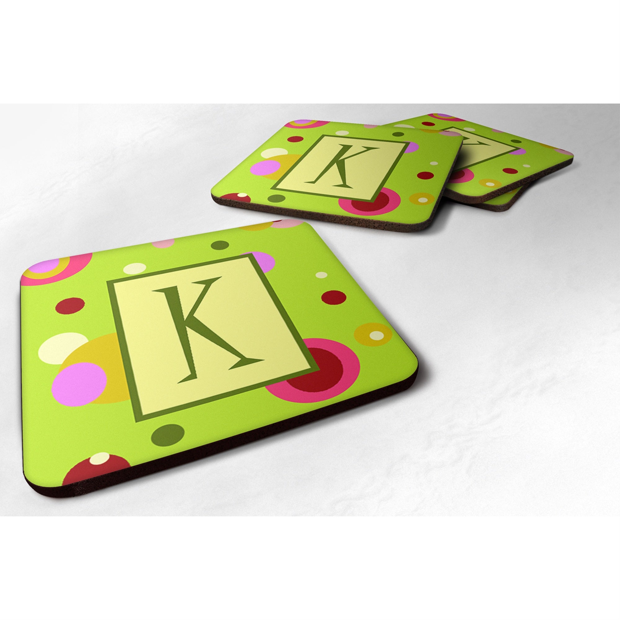 Caroline'S Treasures Cj1010-Kfc Monogram-Green Foam Coasters (Set Of 4), Initial Letter K, 3.5 H X 3.5 W, Multicolor