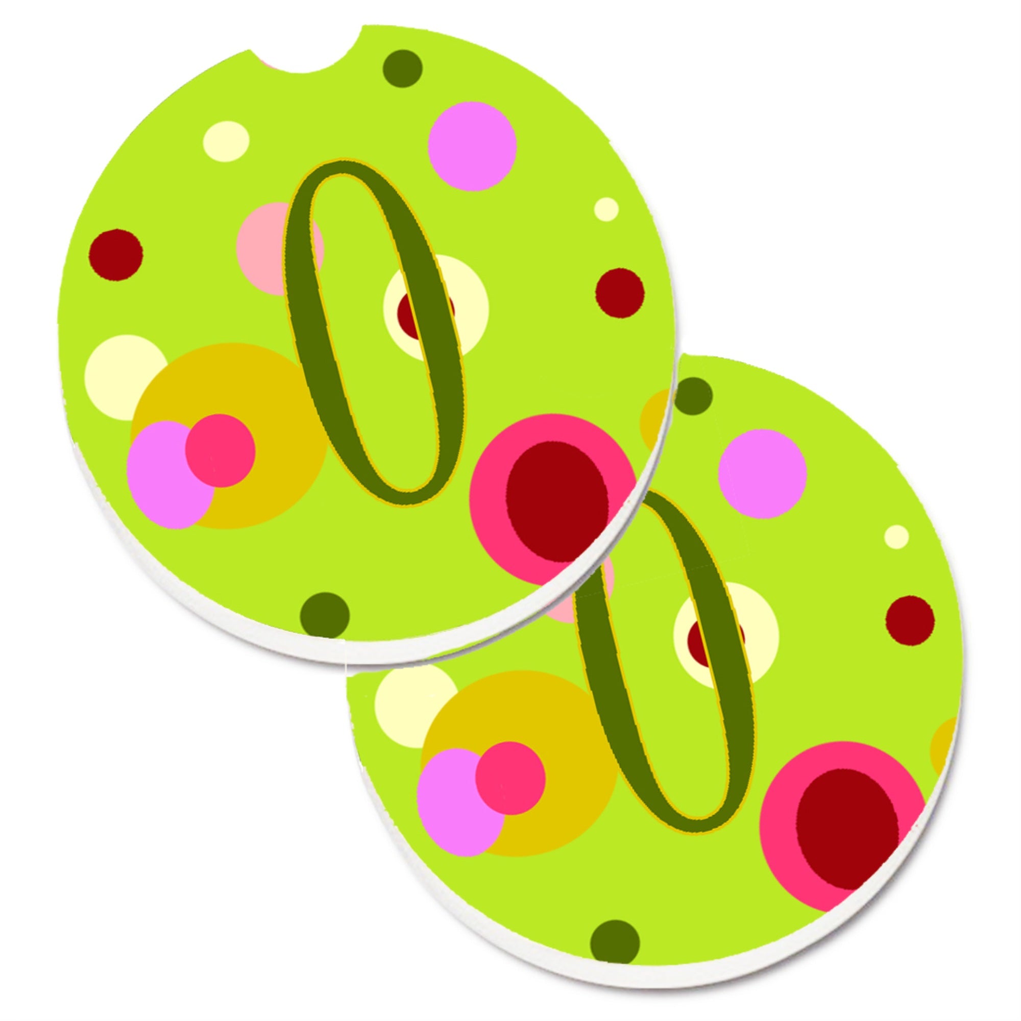 Caroline'S Treasures Letter O Monogram - Lime Green Set Of 2 Cup Holder Car Coasters Cj1010-Ocarc, 2.56, Multicolor