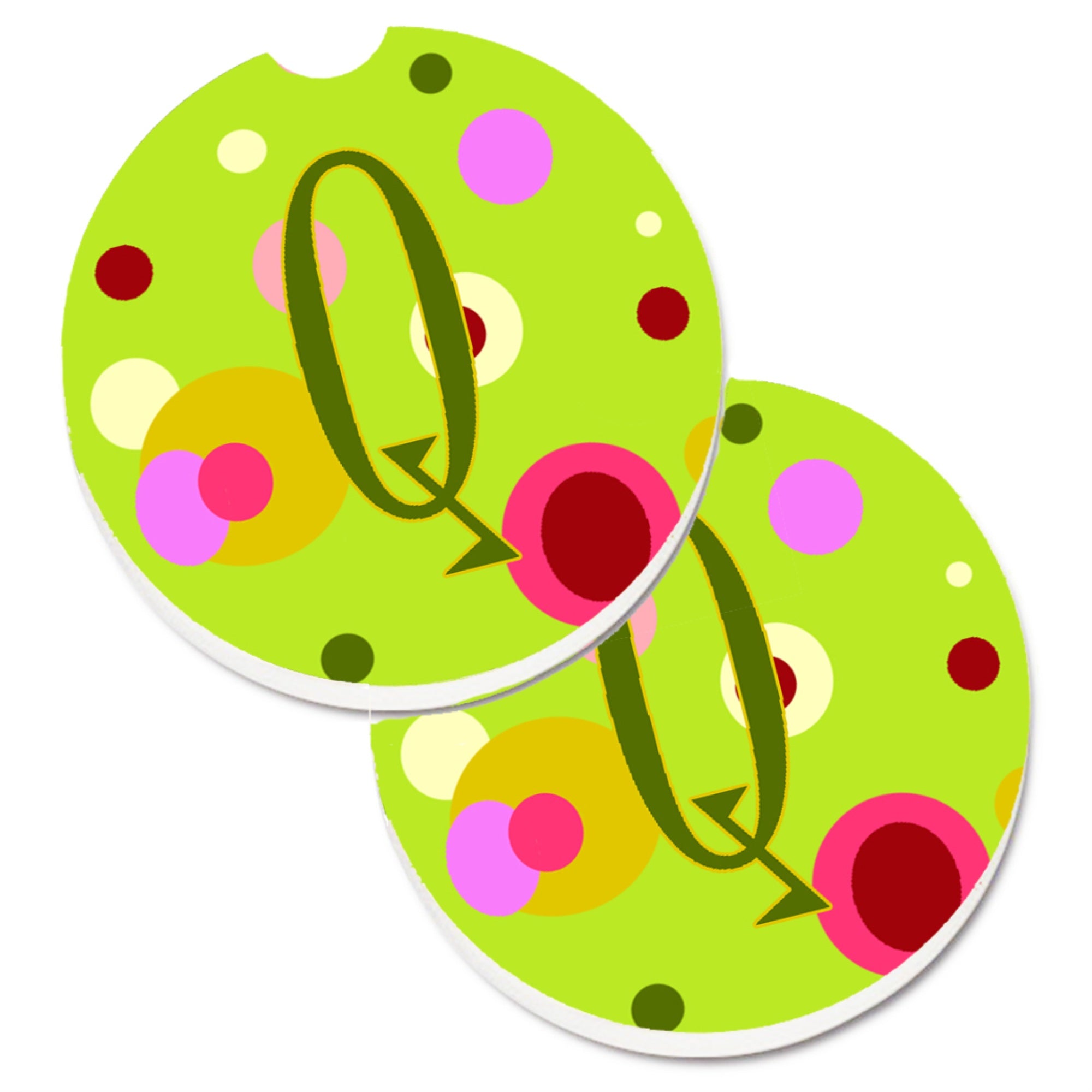 Caroline'S Treasures Letter Q Monogram - Lime Green Set Of 2 Cup Holder Car Coasters Cj1010-Qcarc, 2.56, Multicolor