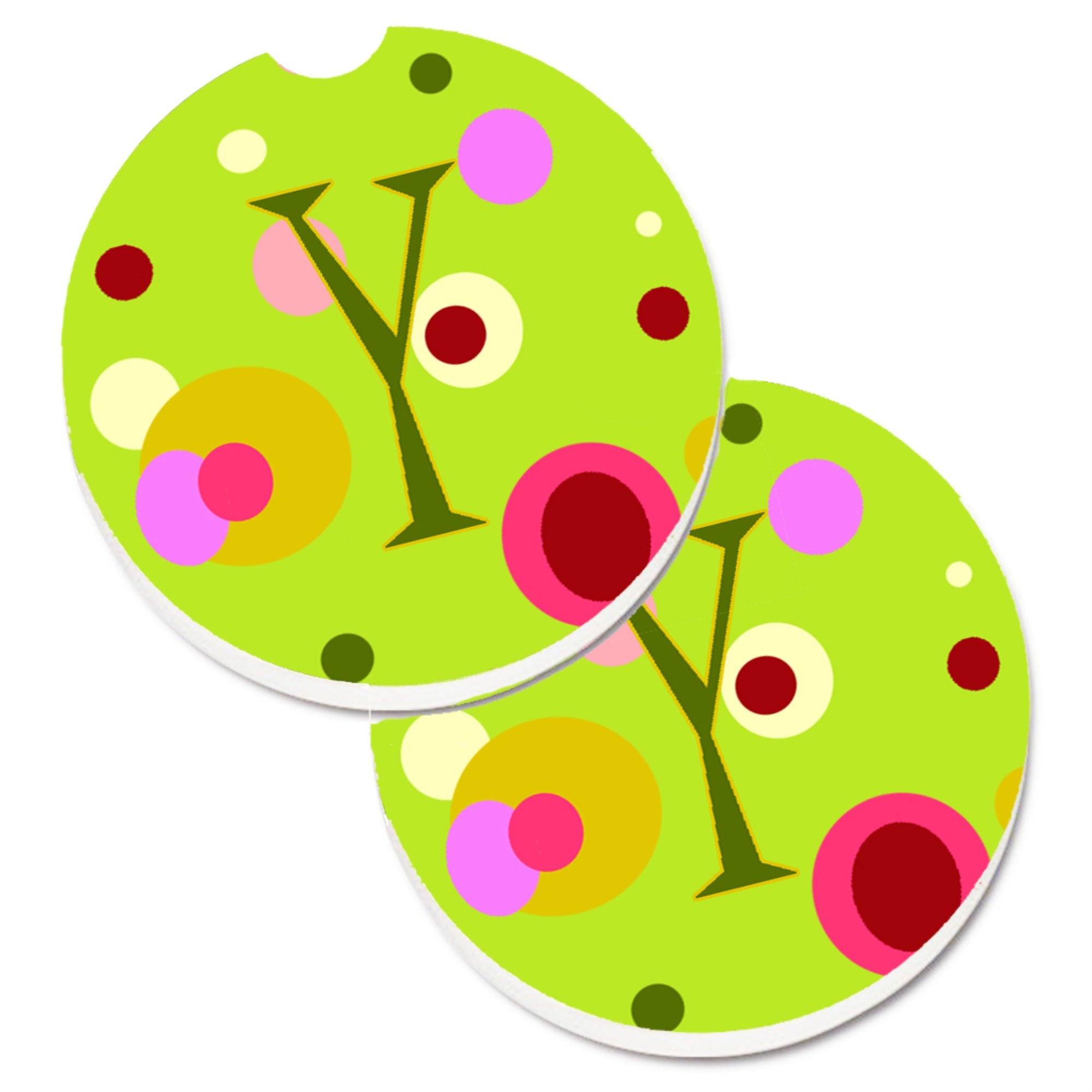 Caroline'S Treasures Letter Y Monogram - Lime Green Set Of 2 Cup Holder Car Coasters Cj1010-Ycarc, 2.56, Multicolor