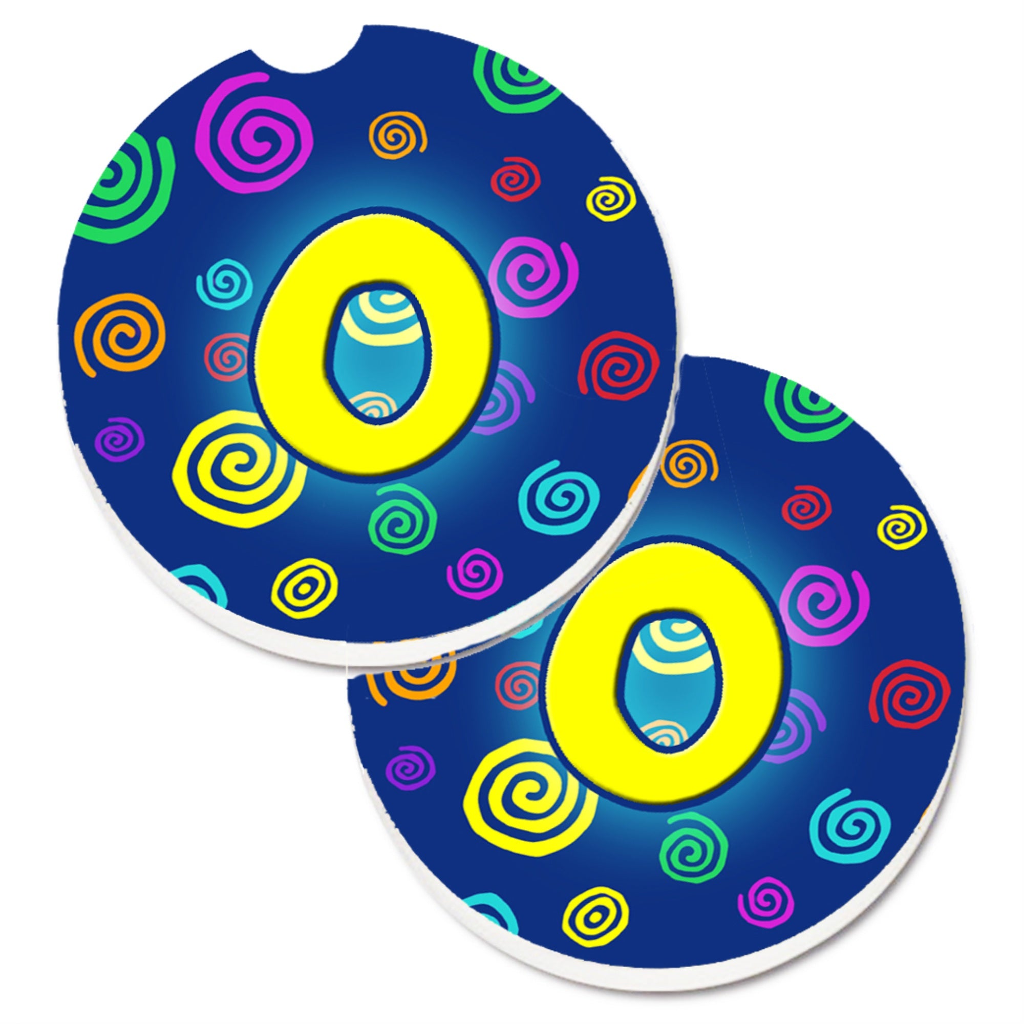 Caroline'S Treasures Letter O Initial Monogram - Blue Swirls Set Of 2 Cup Holder Car Coasters Cj1011-Ocarc, 2.56, Multicolor