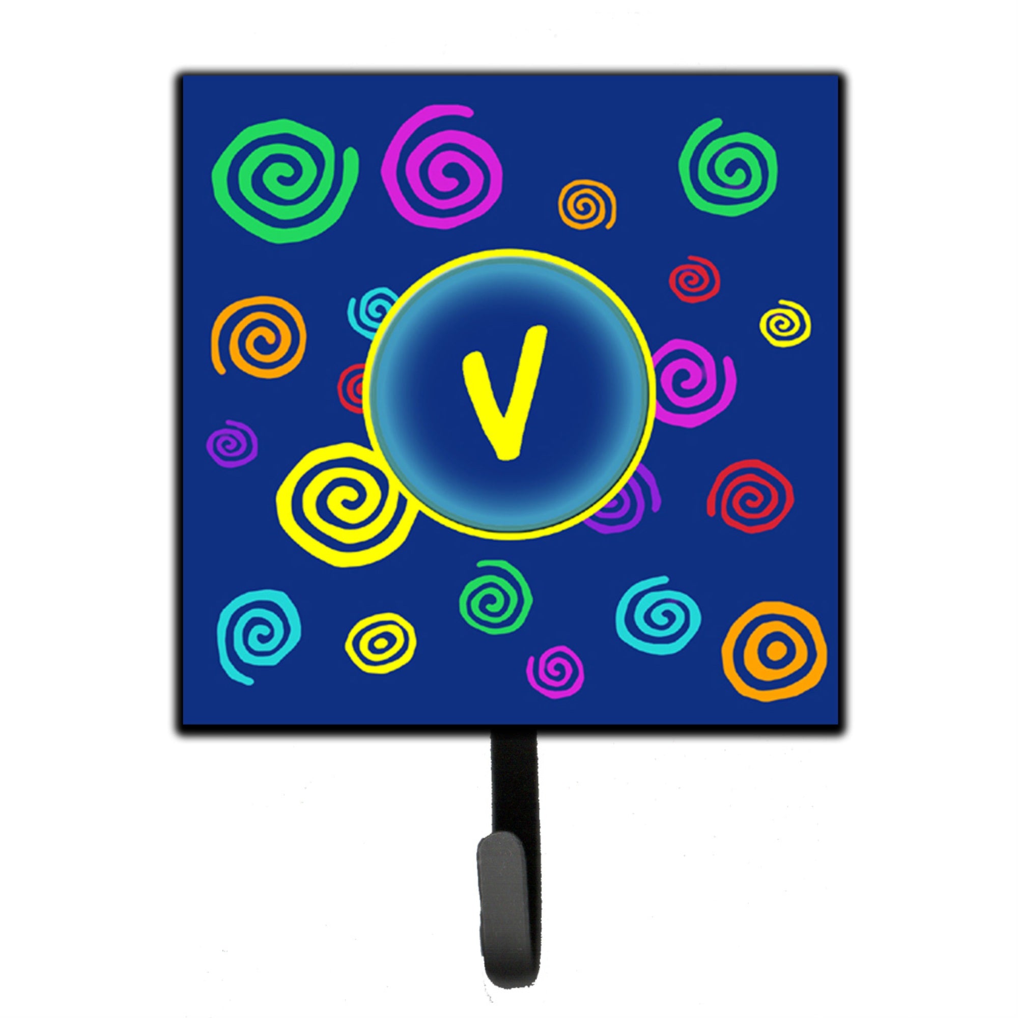 Caroline'S Treasures Cj1011-Vsh4 Letter V Initial Monogram-Blue Swirls Leash Holder Or Key Hook, Small, Multicolor