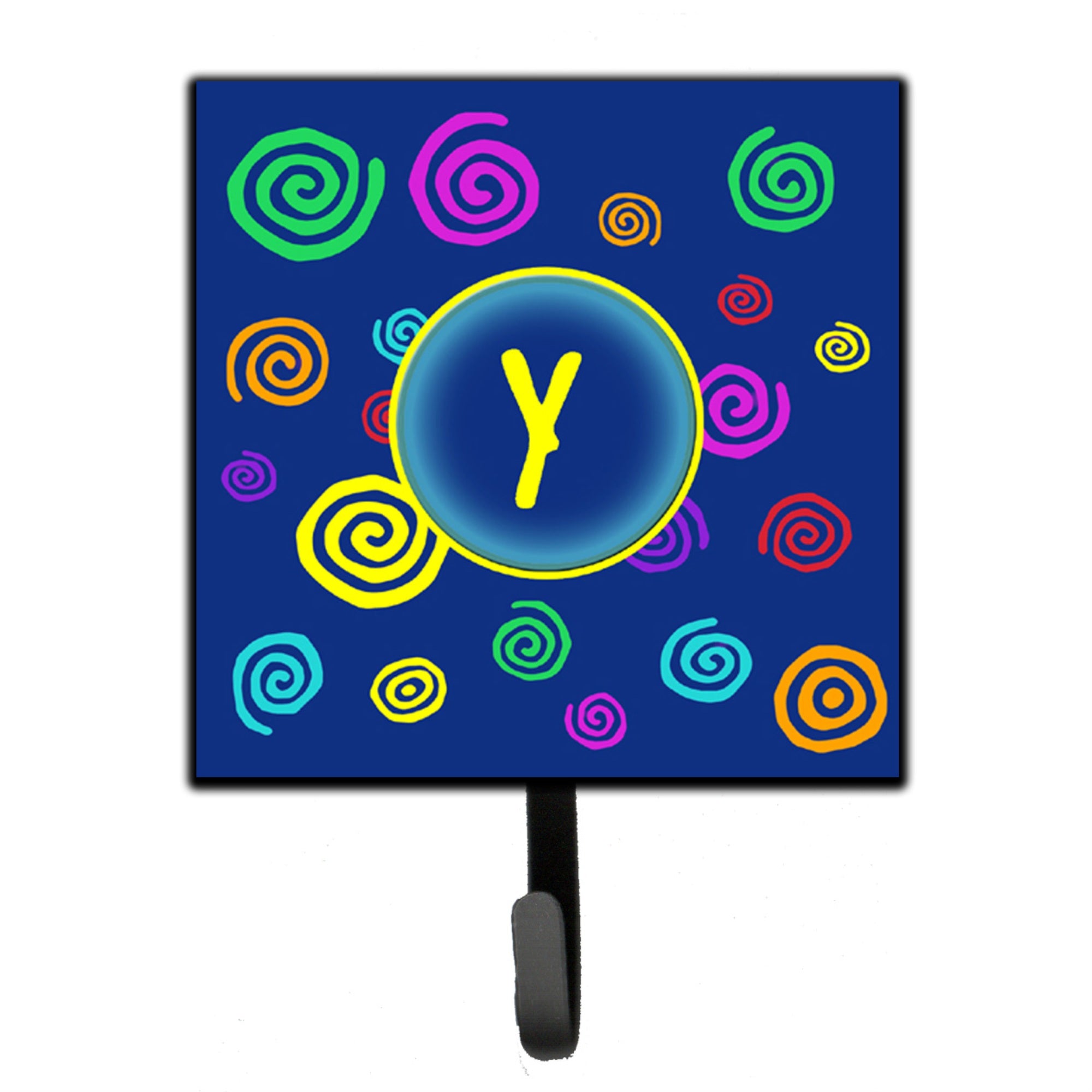 Caroline'S Treasures Cj1011-Ysh4 Letter Y Initial Monogram-Blue Swirls Leash Holder Or Key Hook, Small, Multicolor