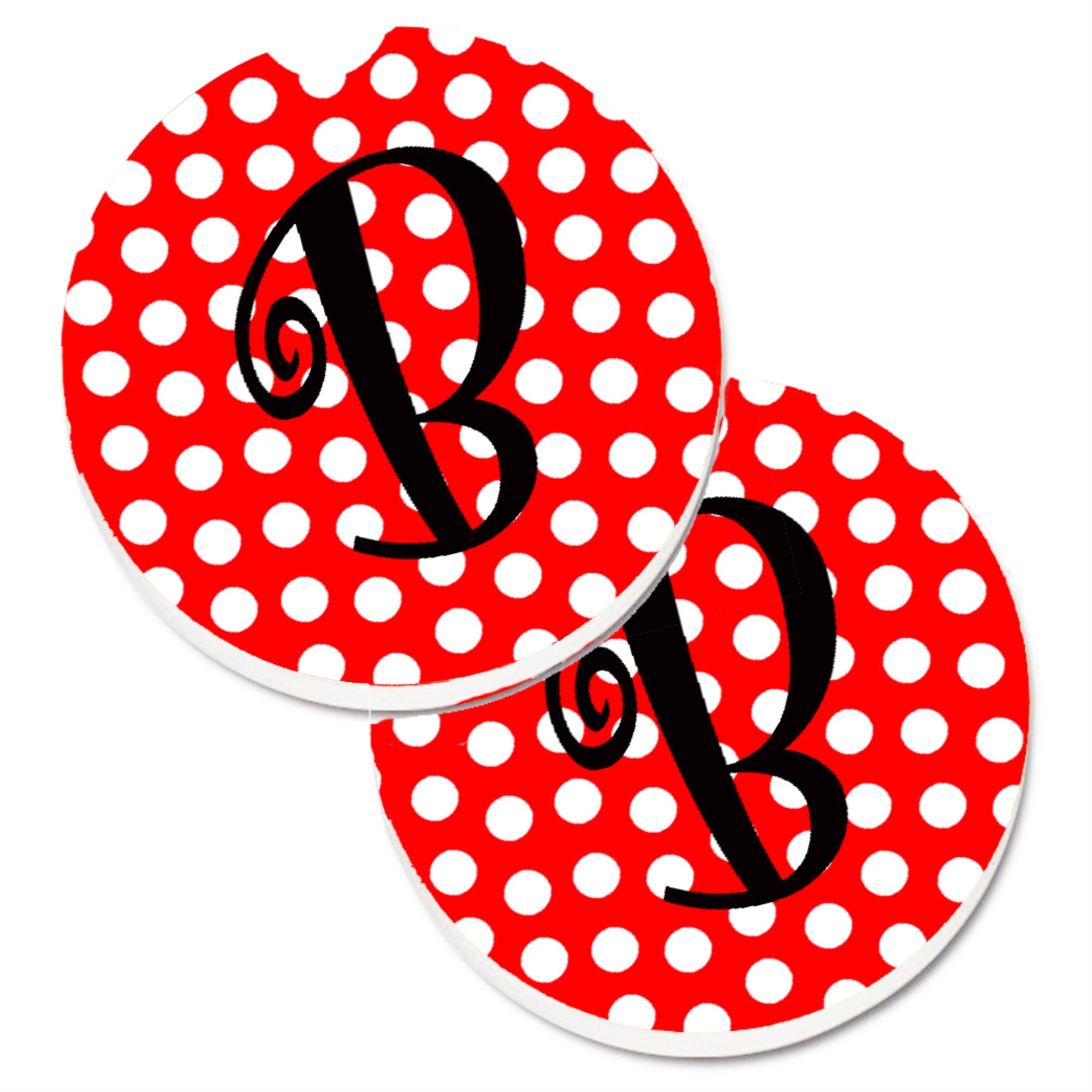 Caroline'S Treasures Letter B Initial Monogram Red Black Polka Dots Set Of 2 Cup Holder Car Coasters Cj1012-Bcarc, 2.56, Multi