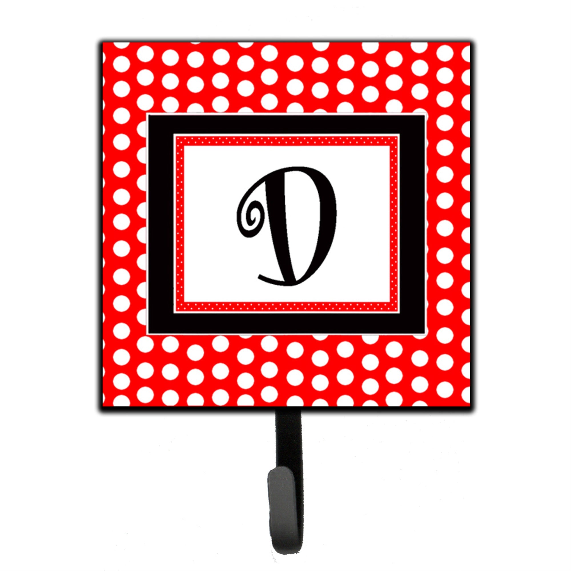 Caroline'S Treasures Cj1012-Dsh4 Letter D Initial Monogram-Red Black Polka Dots Leash Holder Or Key Hook, Small, Multicolor