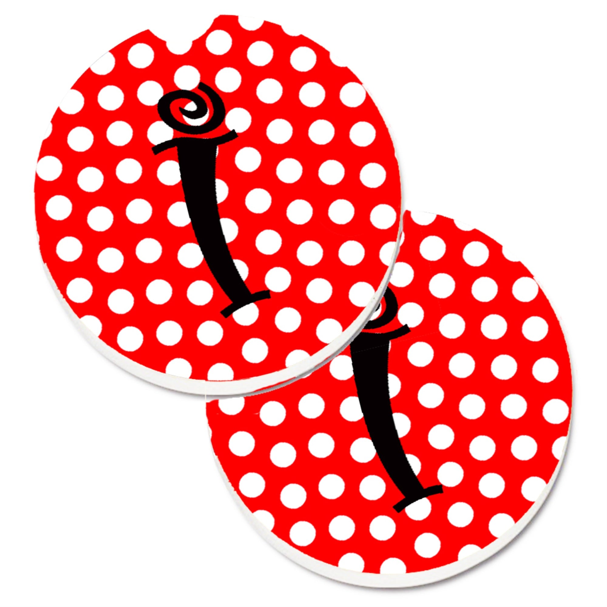 Caroline'S Treasures Letter I Initial Monogram Red Black Polka Dots Set Of 2 Cup Holder Car Coasters Cj1012-Icarc, 2.56, Multi