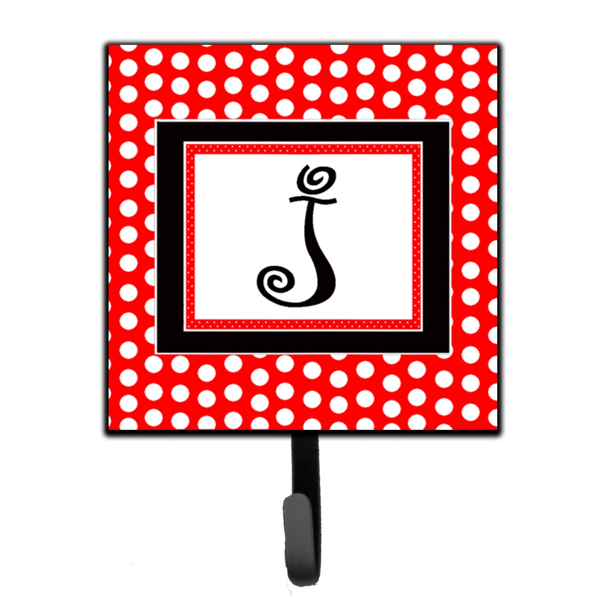 Caroline'S Treasures Cj1012-Jsh4 Letter J Initial Monogram-Red Black Polka Dots Leash Holder Or Key Hook, Small, Multicolor