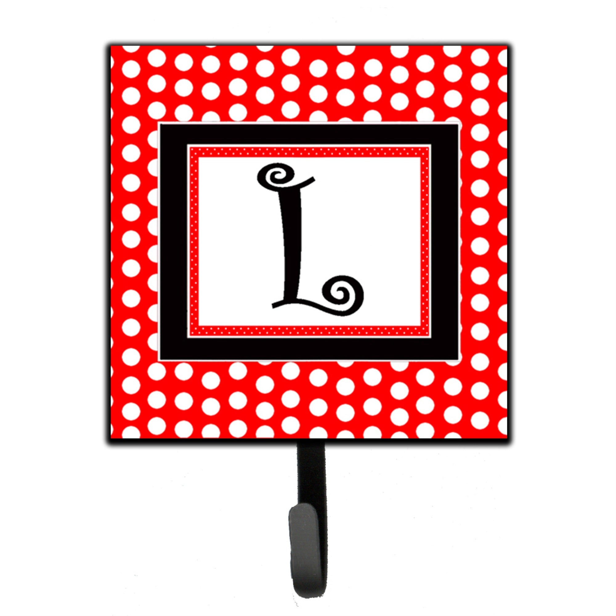 Caroline'S Treasures Cj1012-Lsh4 Letter L Initial Monogram-Red Black Polka Dots Leash Holder Or Key Hook, Small, Multicolor