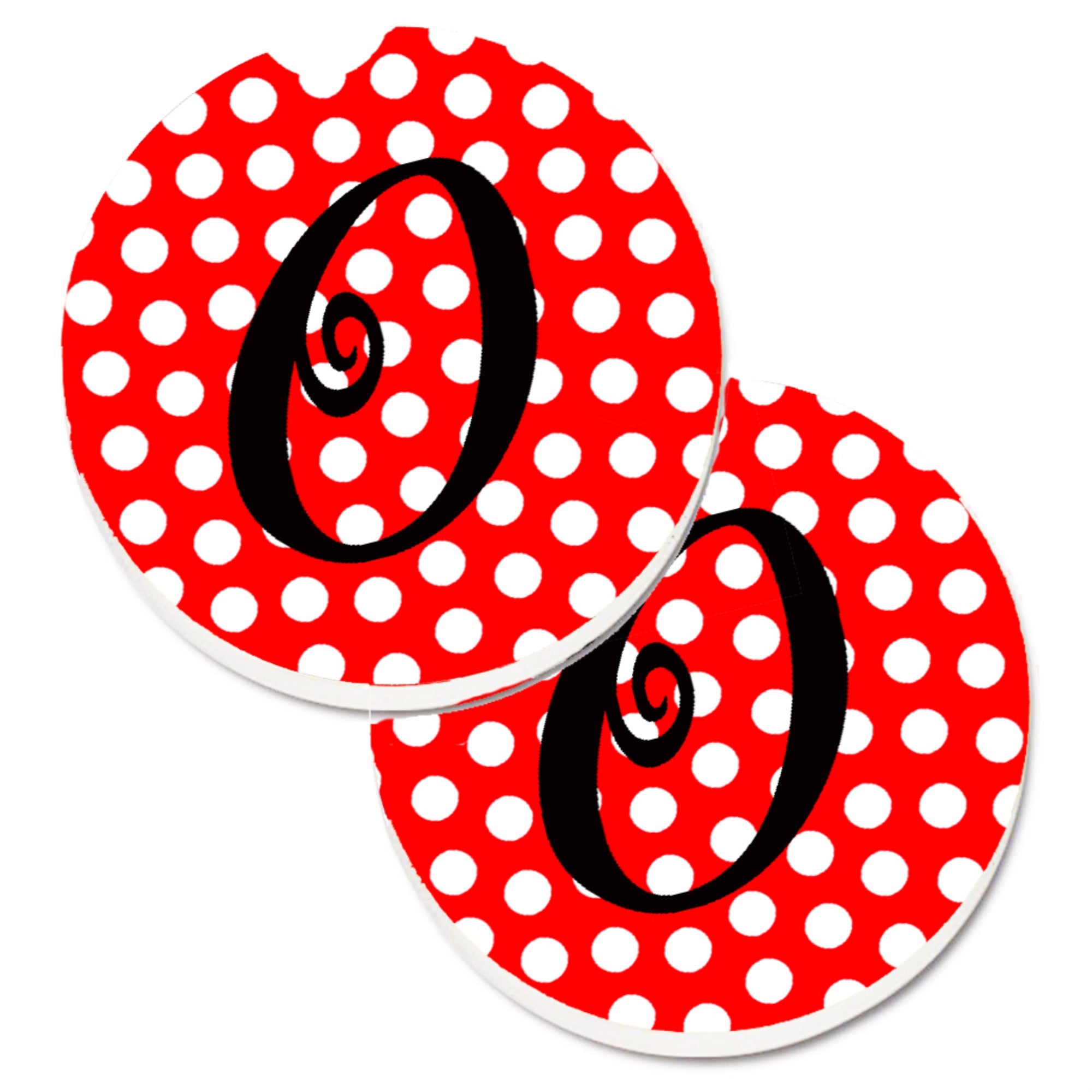Caroline'S Treasures Letter O Initial Monogram Red Black Polka Dots Set Of 2 Cup Holder Car Coasters Cj1012-Ocarc, 2.56, Multi