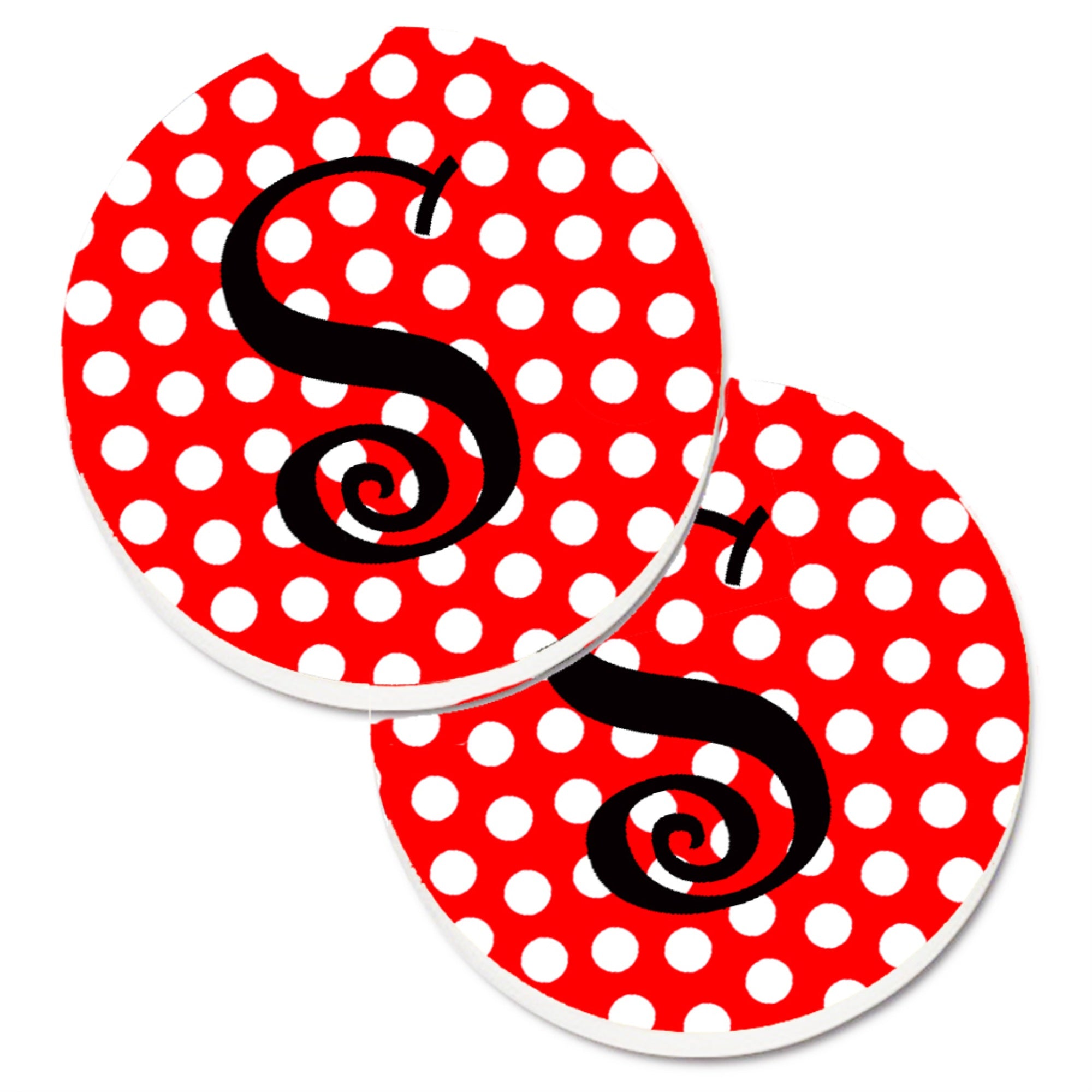 Caroline'S Treasures Monogram - Initial S Red Black Polka Dots Set Of 2 Cup Holder Car Coasters Cj1012-Scarc, 2.56, Multicolor