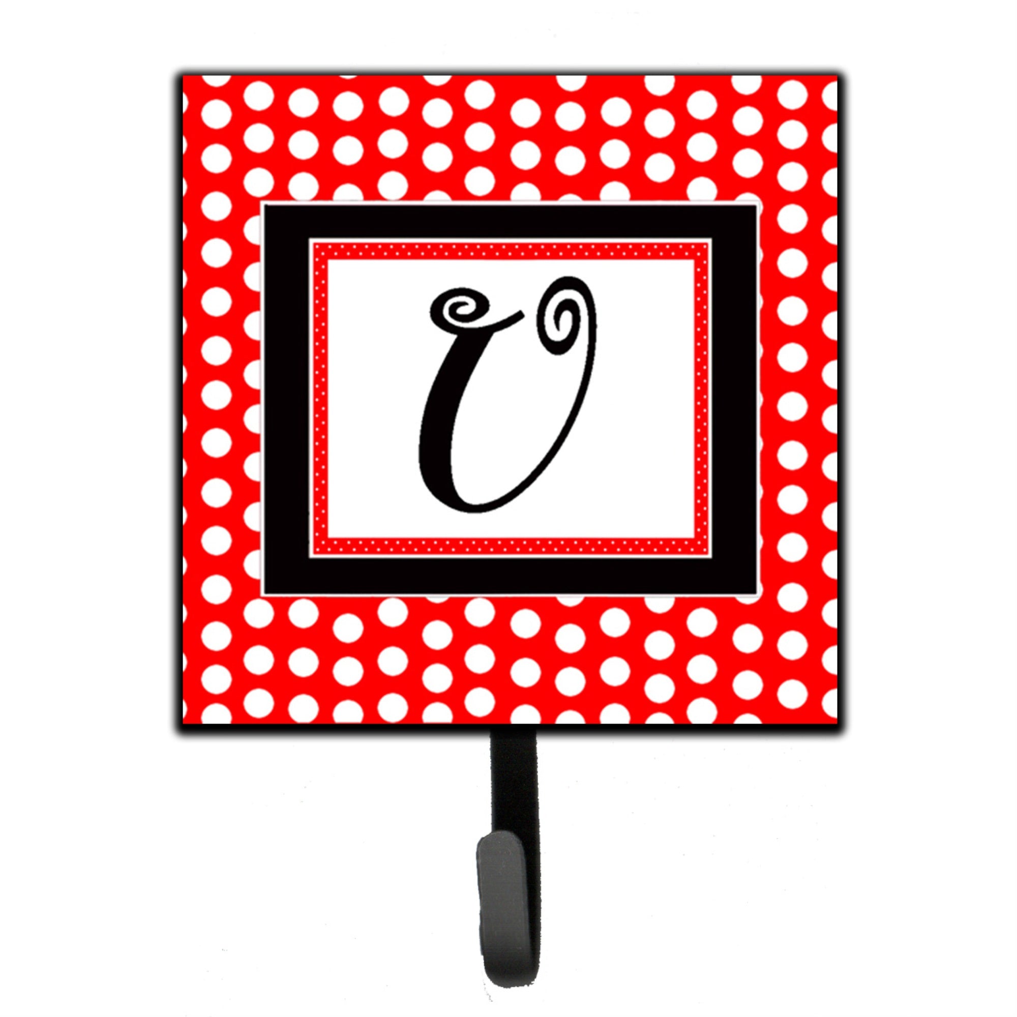 Caroline'S Treasures Cj1012-Ush4 Letter U Initial Monogram-Red Black Polka Dots Leash Holder Or Key Hook, Small, Multicolor