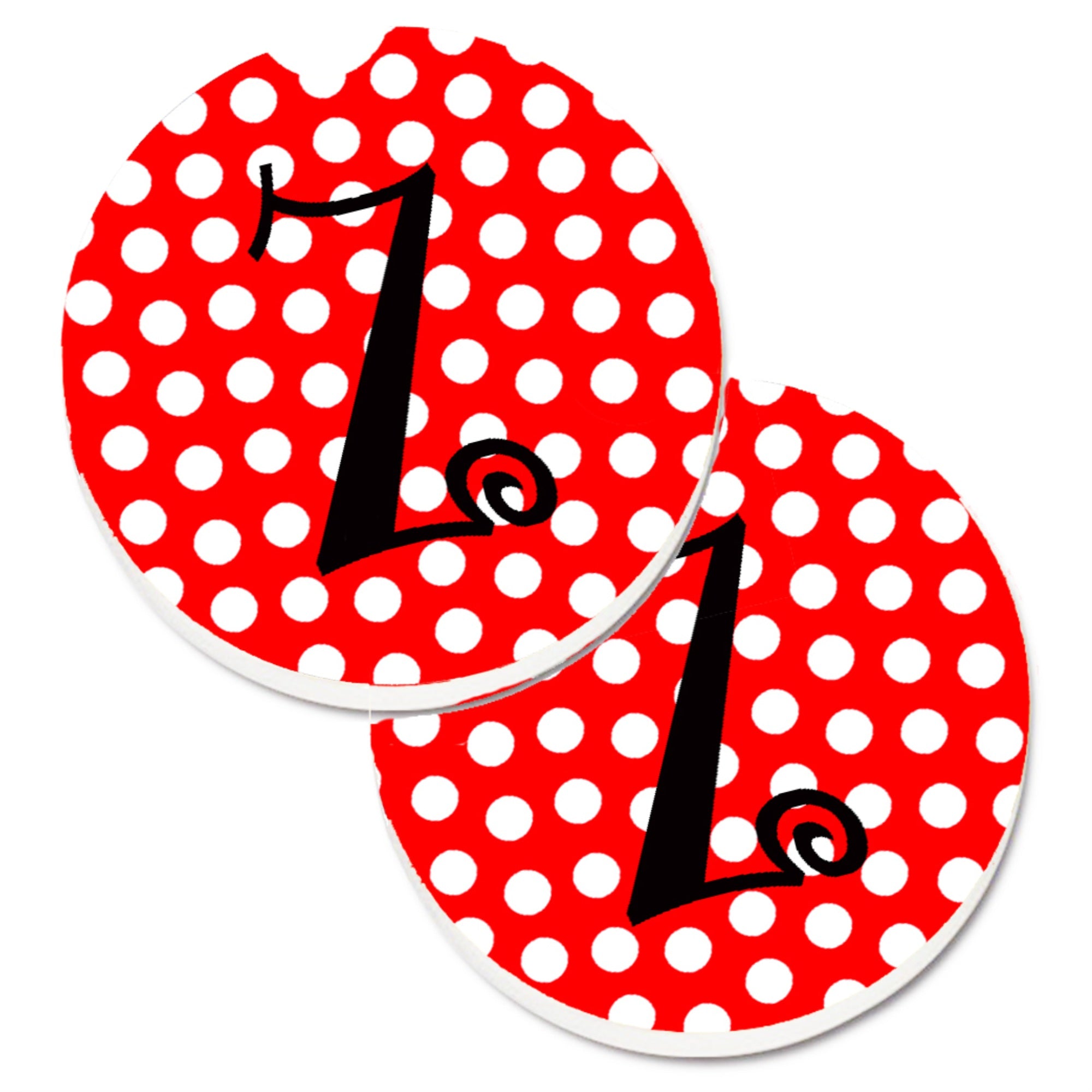 Caroline'S Treasures Monogram - Initial Z Red Black Polka Dots Set Of 2 Cup Holder Car Coasters Cj1012-Zcarc, 2.56, Multicolor