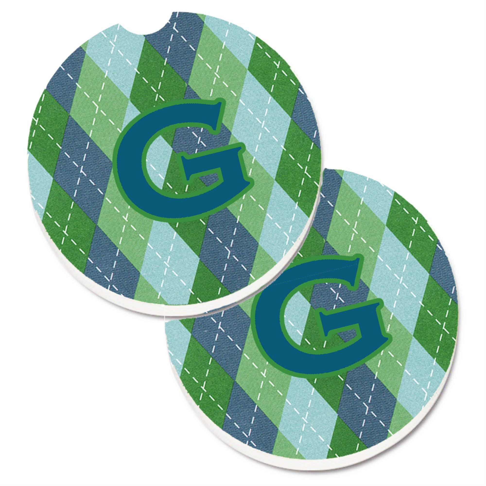 Caroline'S Treasures Monogram - Initial G Blue Argoyle Set Of 2 Cup Holder Car Coasters Cj1020-Gcarc, 2.56, Multicolor