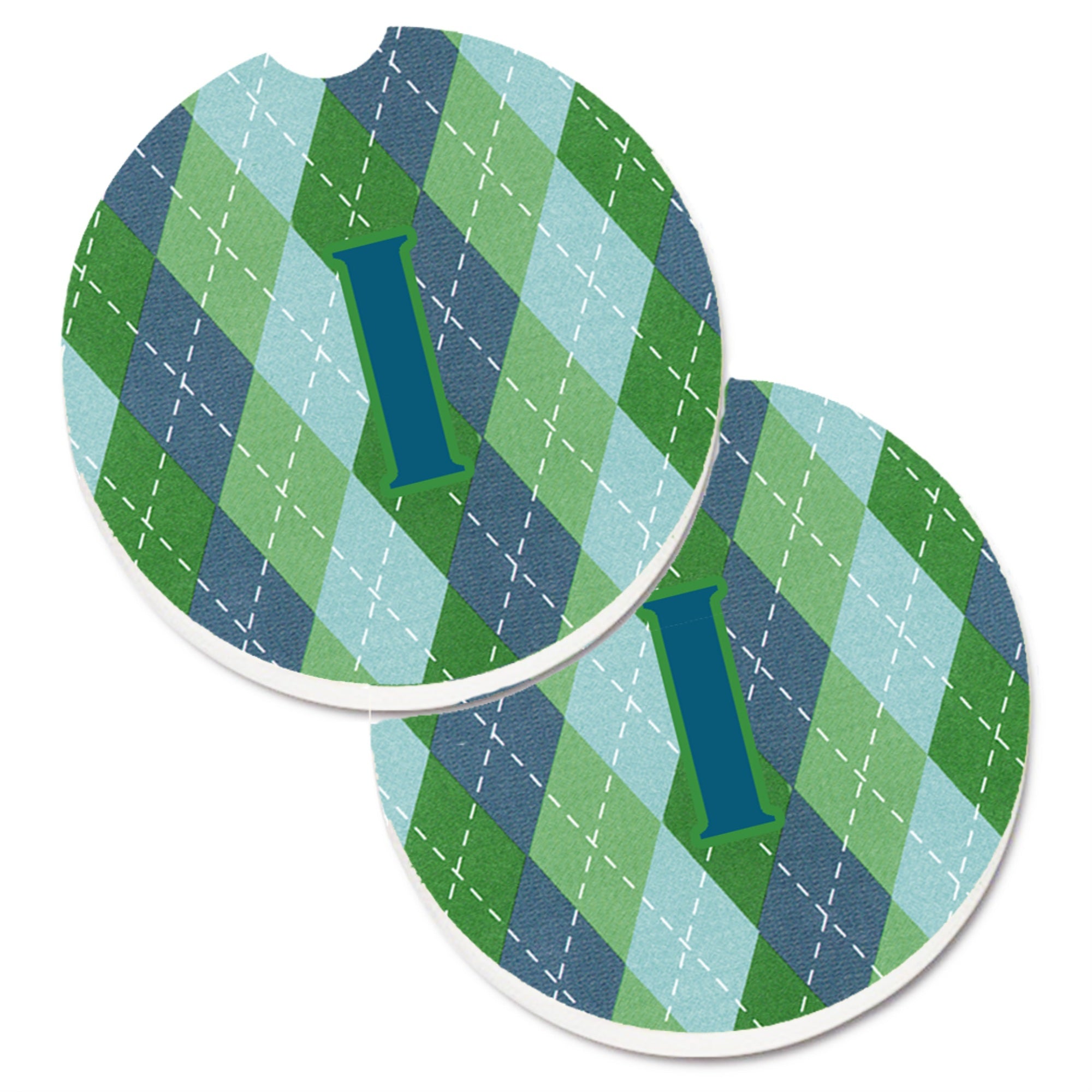 Caroline'S Treasures Monogram - Initial I Blue Argoyle Set Of 2 Cup Holder Car Coasters Cj1020-Icarc, 2.56, Multicolor