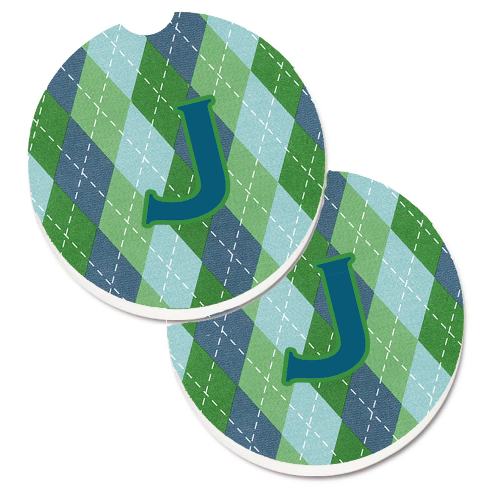 Caroline'S Treasures Monogram - Initial J Blue Argoyle Set Of 2 Cup Holder Car Coasters Cj1020-Jcarc, 2.56, Multicolor