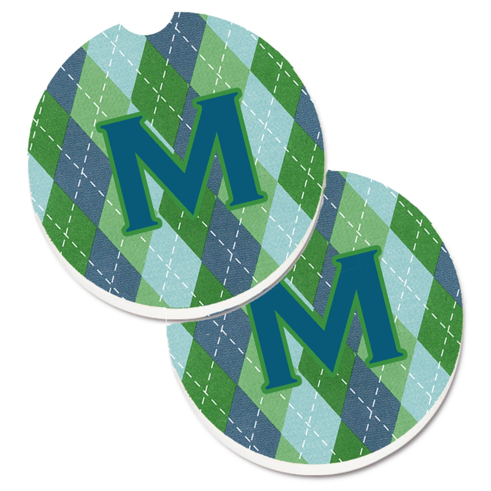 Caroline'S Treasures Monogram - Initial M Blue Argoyle Set Of 2 Cup Holder Car Coasters Cj1020-Mcarc, 2.56, Multicolor