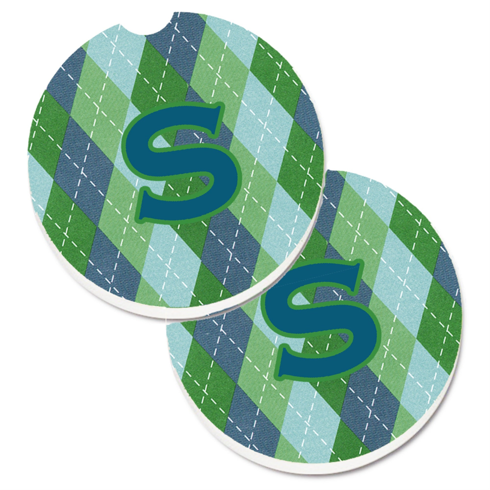 Caroline'S Treasures Initial S Monogram - Blue Argoyle Set Of 2 Cup Holder Car Coasters Cj1020-Scarc, 2.56, Multicolor