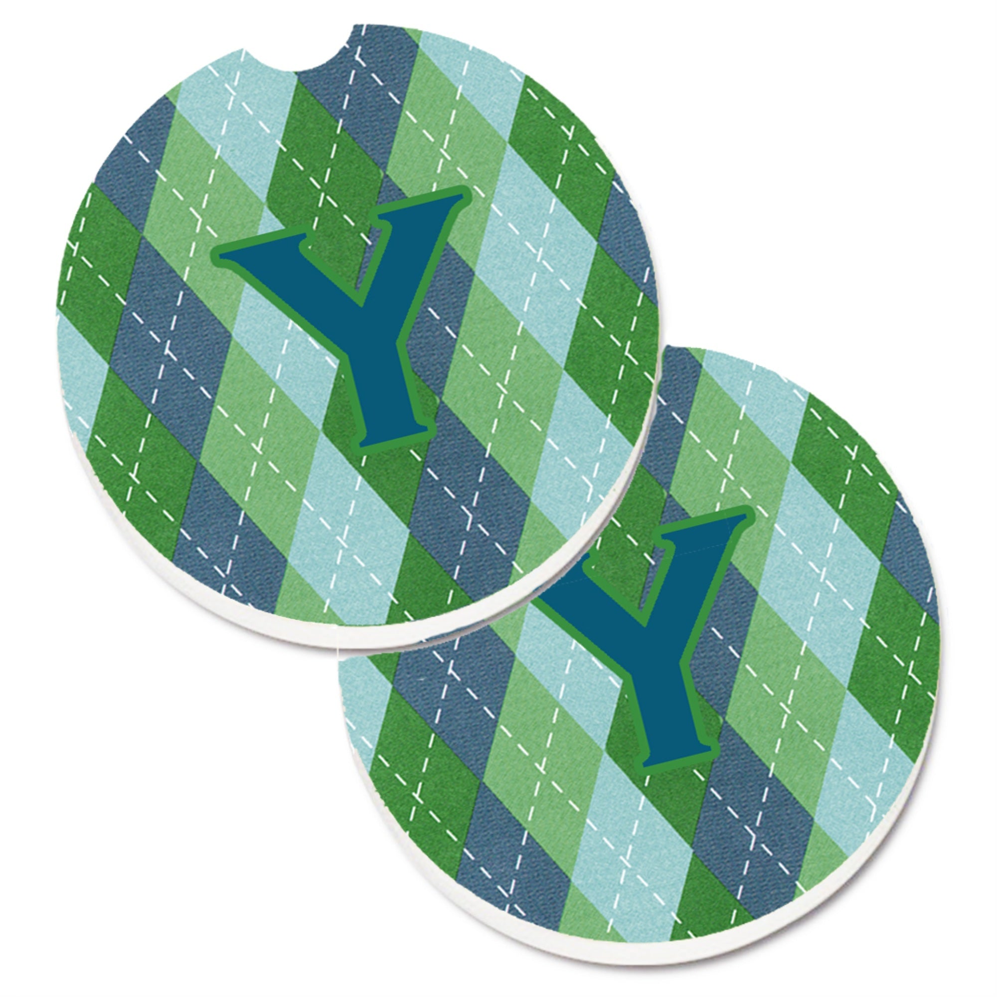 Caroline'S Treasures Initial Y Monogram - Blue Argoyle Set Of 2 Cup Holder Car Coasters Cj1020-Ycarc, 2.56, Multicolor