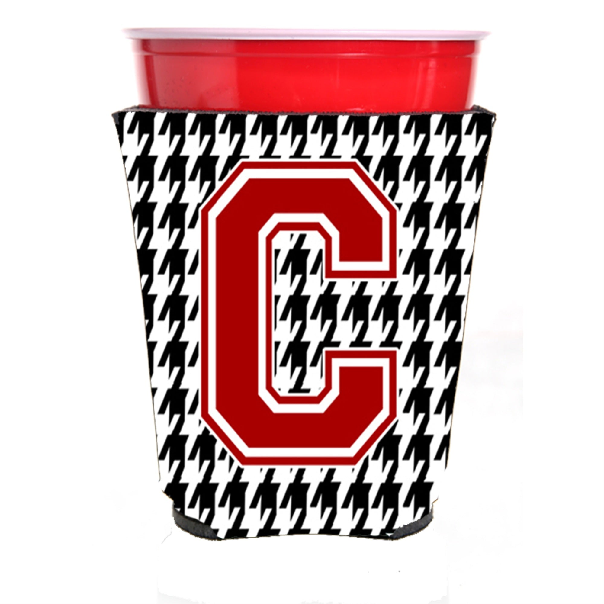 Monogram - Houndstooth  Initial  C Red Solo Cup Beverage Insulator Hugger Cj1021C-Rsc