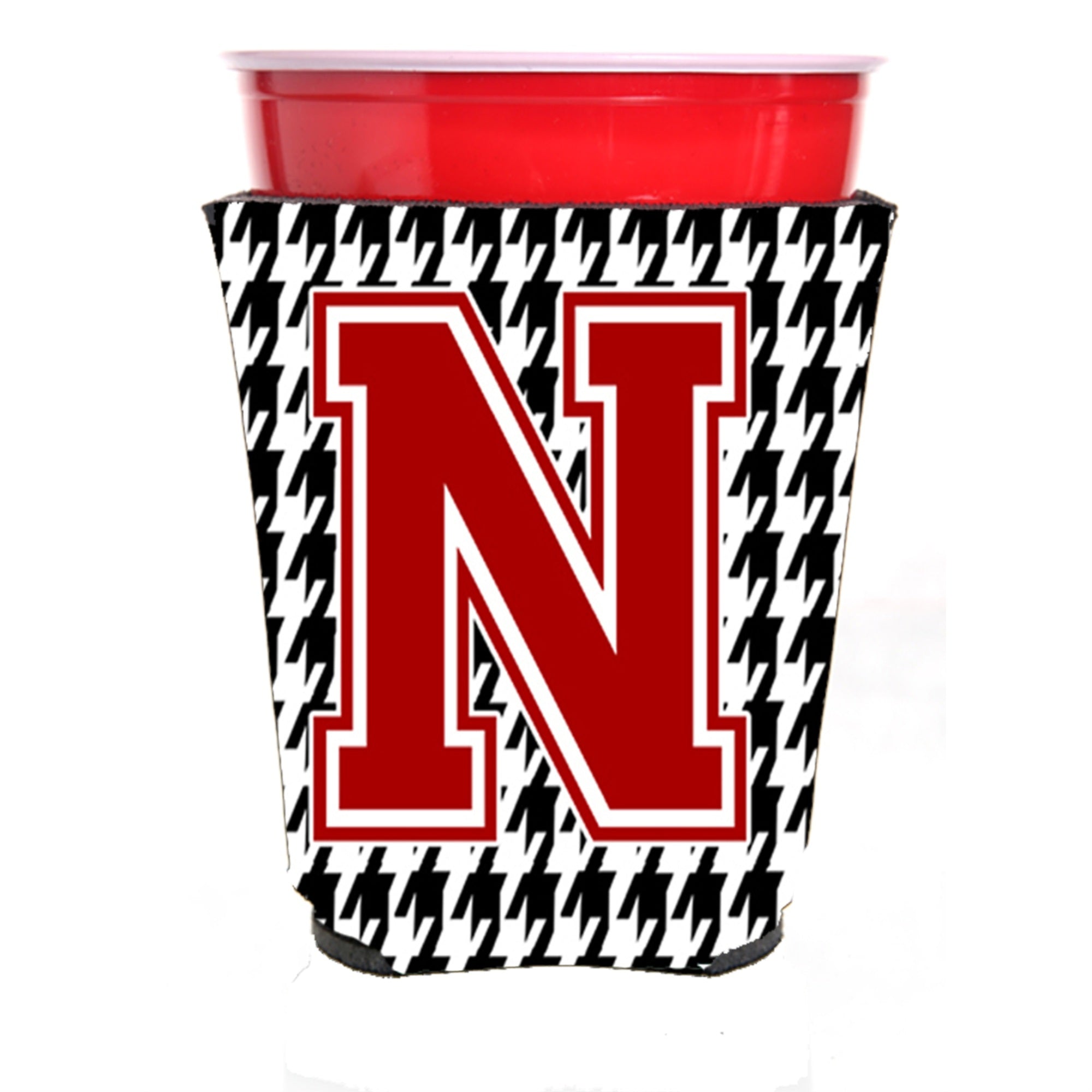 Monogram - Houndstooth  Initial  N Red Solo Cup Beverage Insulator Hugger Cj1021N-Rsc