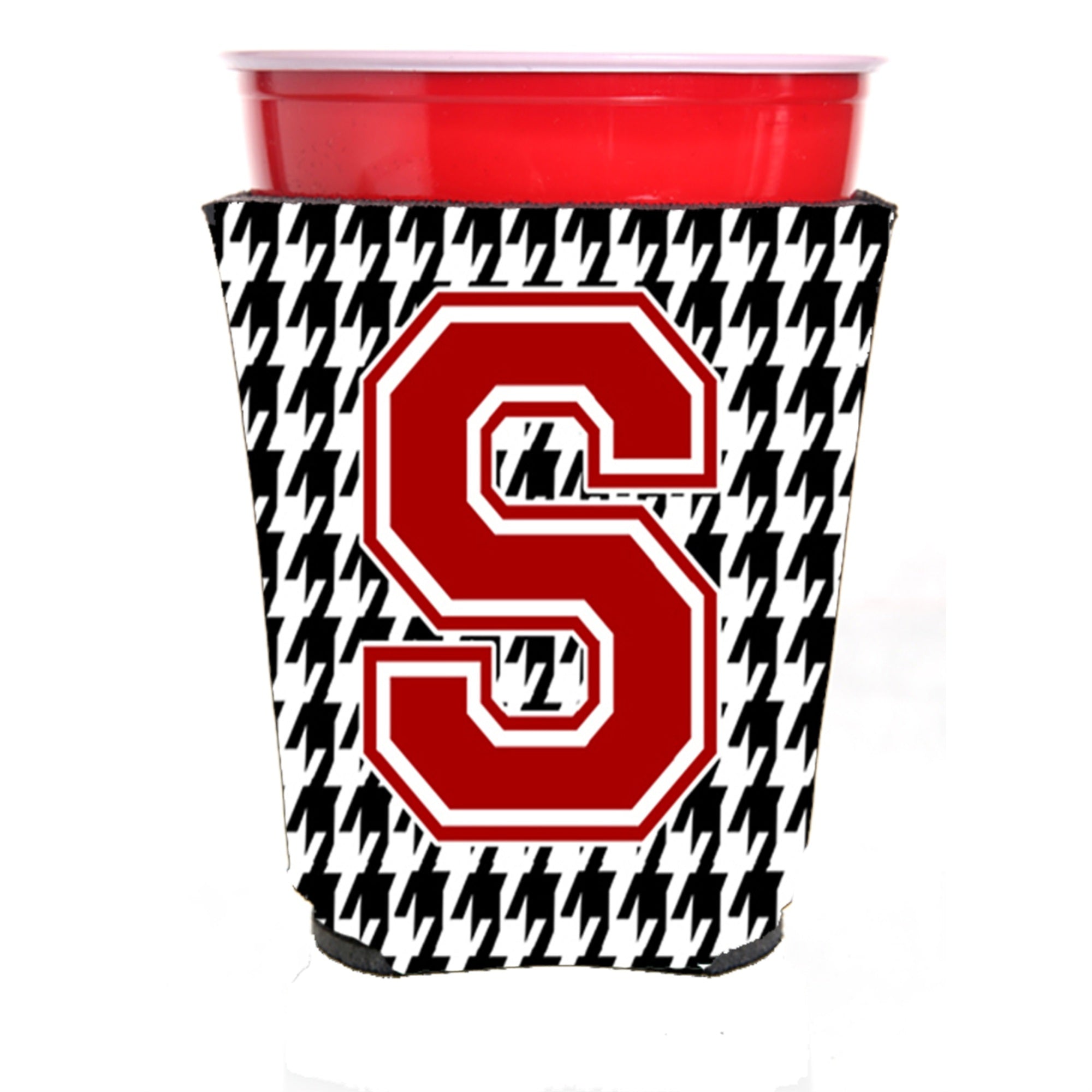 Monogram - Houndstooth  Initial  S Red Solo Cup Beverage Insulator Hugger Cj1021S-Rsc