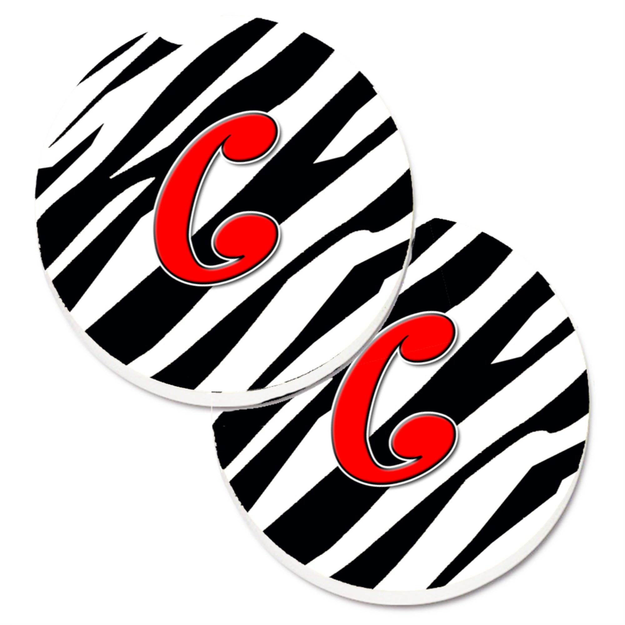 Caroline'S Treasures Monogram Initial C Zebra Red Set Of 2 Cup Holder Car Coasters Cj1024-Ccarc, 2.56, Multicolor