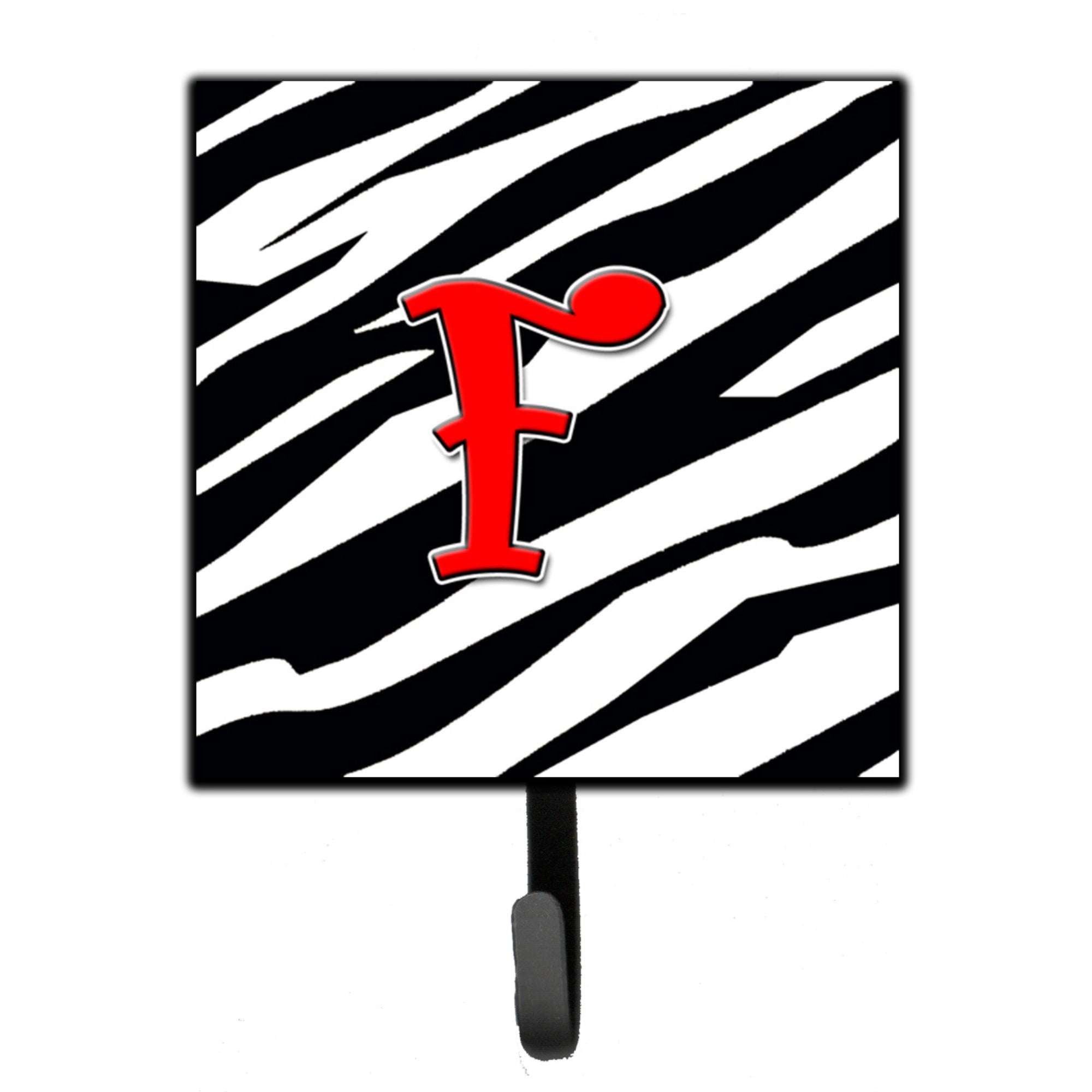 Caroline'S Treasures Cj1024-Fsh4 Letter F Initial Monogram-Zebra Red Leash Holder Or Key Hook, Small, Multicolor