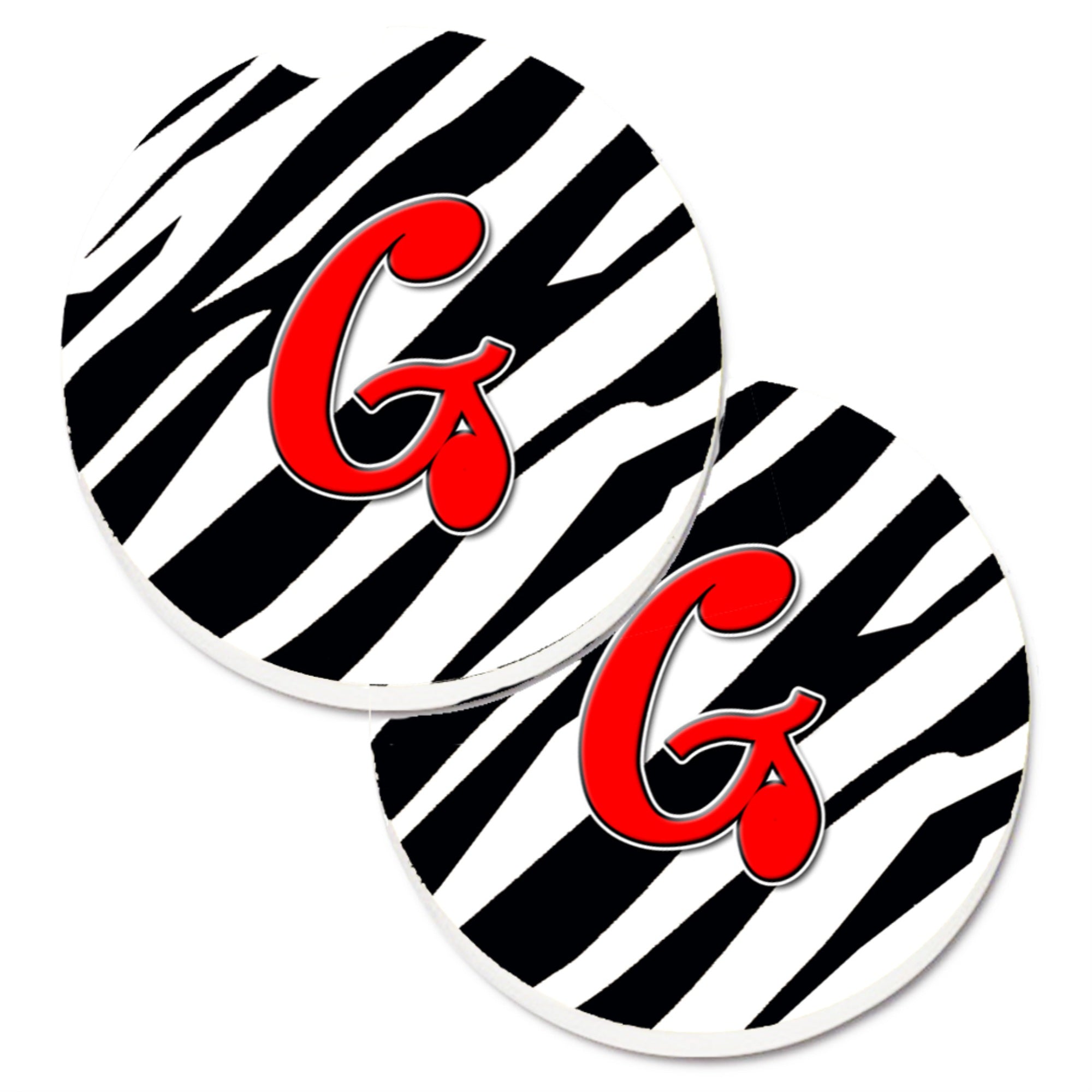 Caroline'S Treasures Monogram Initial G Zebra Red Set Of 2 Cup Holder Car Coasters Cj1024-Gcarc, 2.56, Multicolor