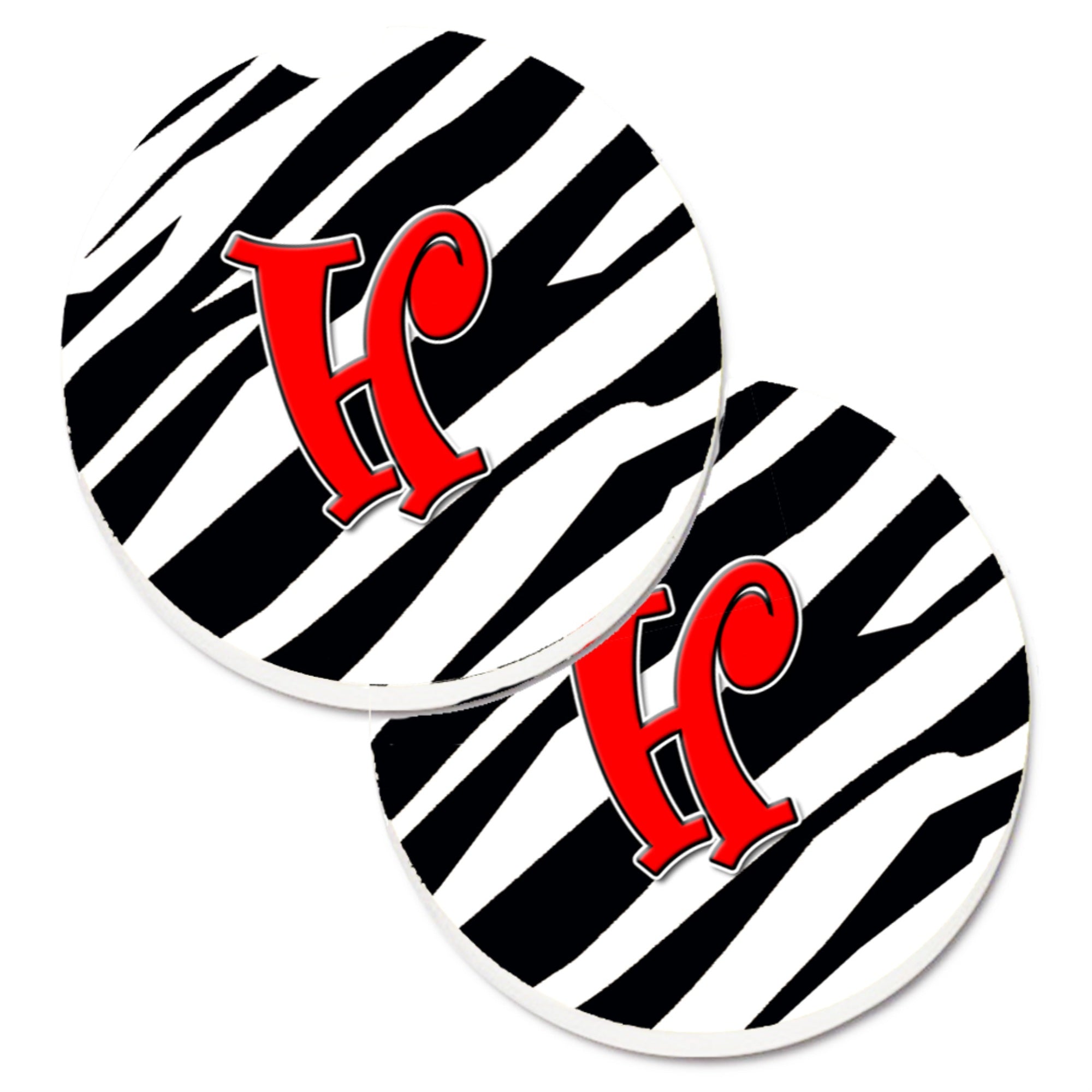 Caroline'S Treasures Monogram Initial H Zebra Red Set Of 2 Cup Holder Car Coasters Cj1024-Hcarc, 2.56, Multicolor