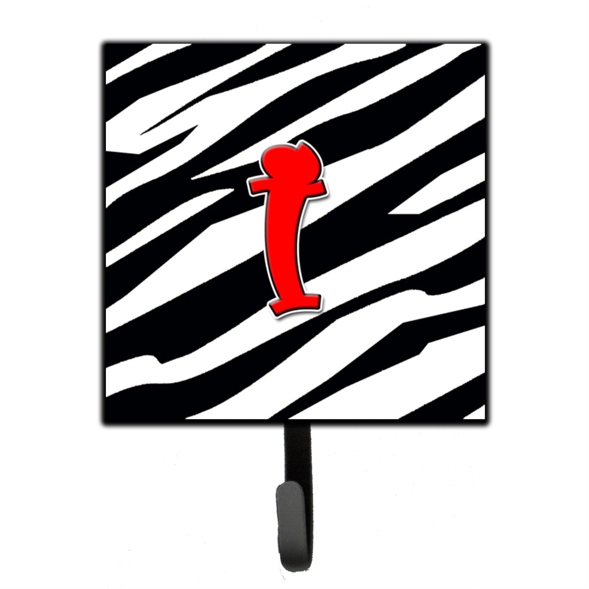 Caroline'S Treasures Cj1024-Ish4 Letter I Initial Monogram-Zebra Red Leash Holder Or Key Hook, Small, Multicolor