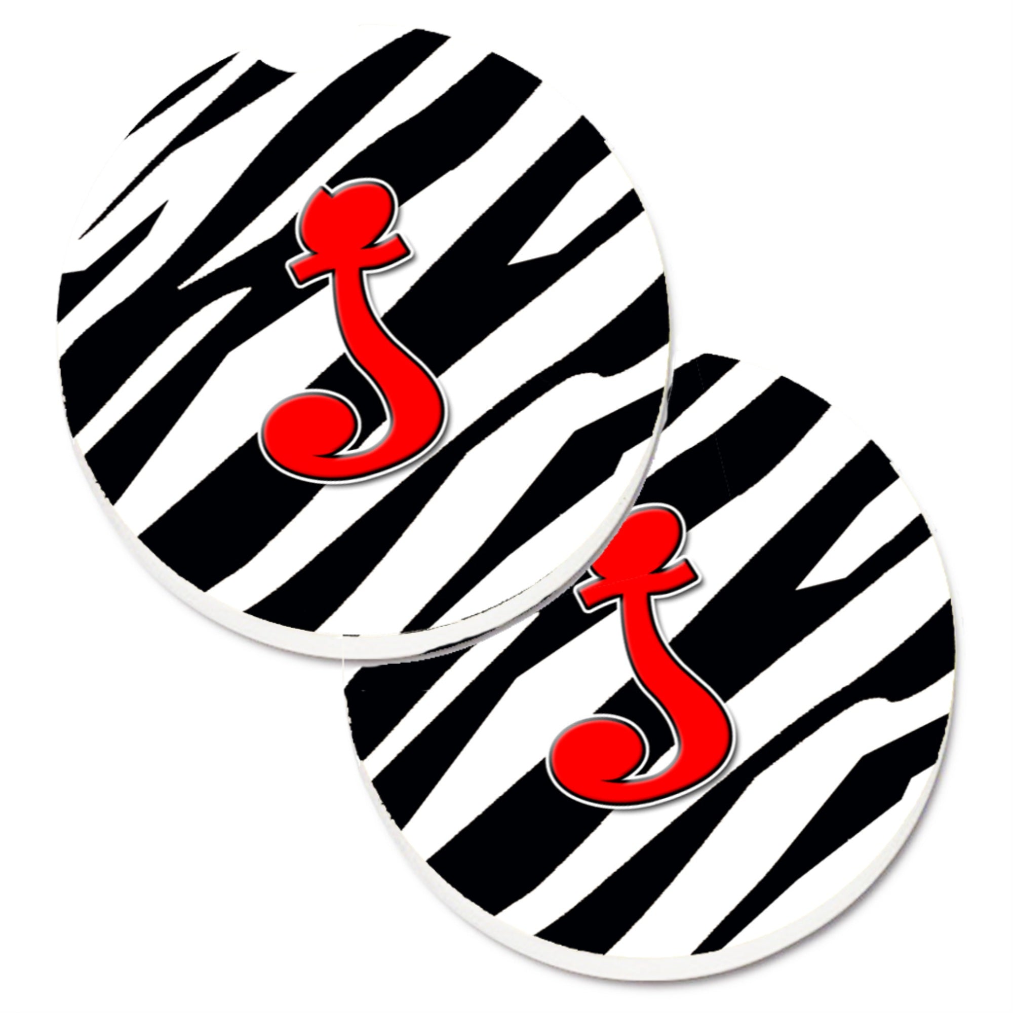 Caroline'S Treasures Monogram Initial J Zebra Red Set Of 2 Cup Holder Car Coasters Cj1024-Jcarc, 2.56, Multicolor