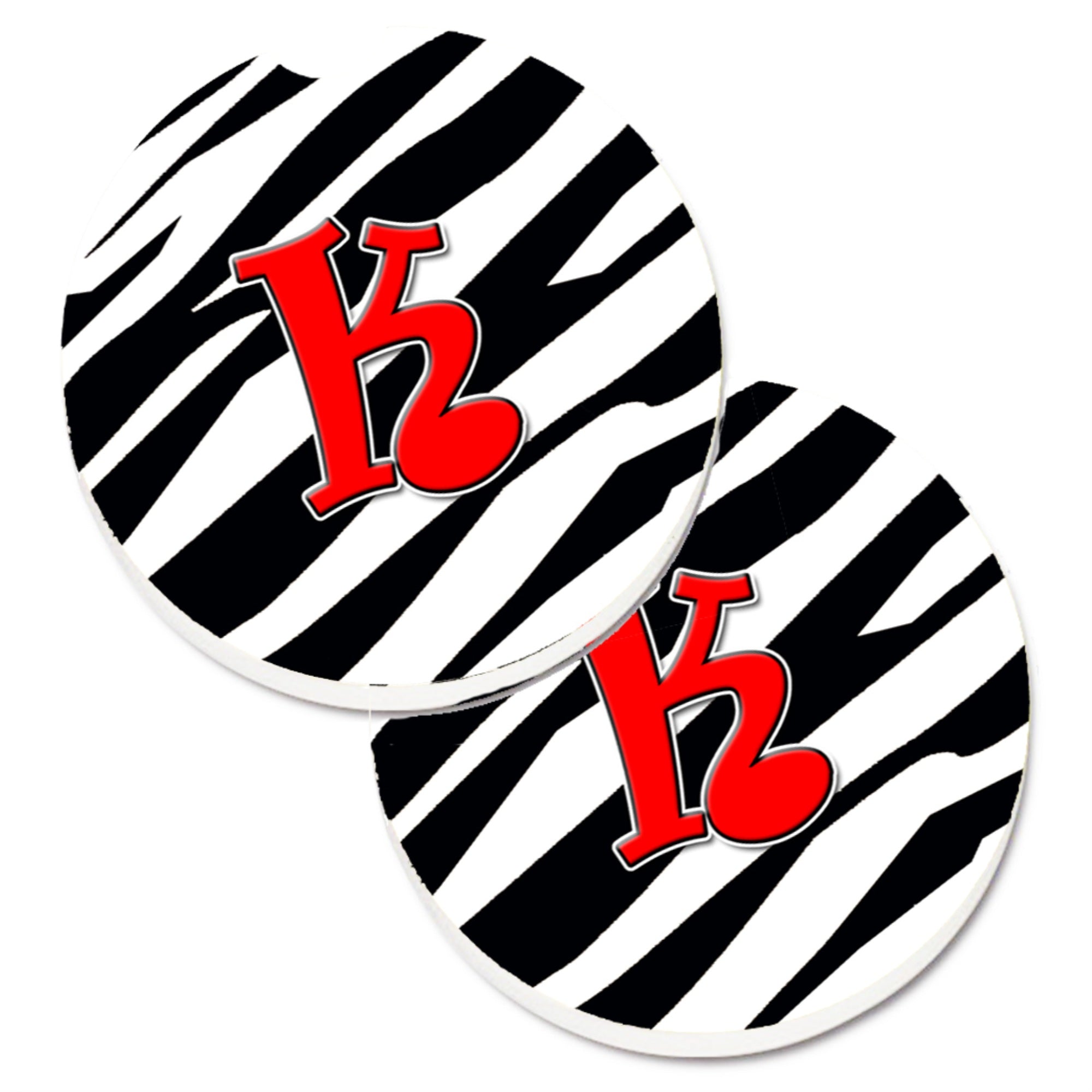 Caroline'S Treasures Monogram Initial K Zebra Red Set Of 2 Cup Holder Car Coasters Cj1024-Kcarc, 2.56, Multicolor