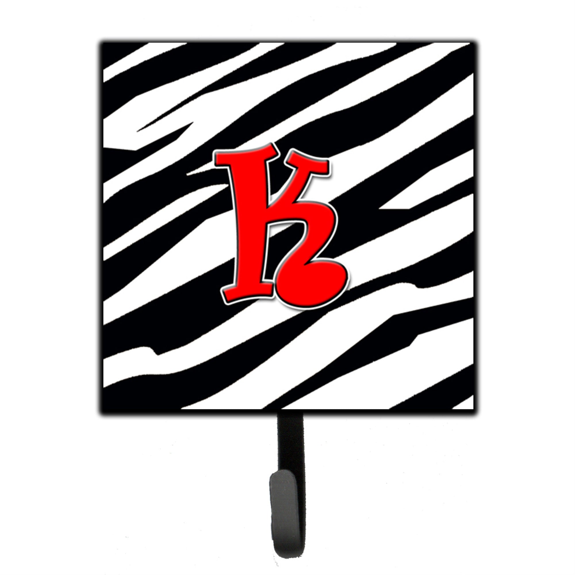 Caroline'S Treasures Cj1024-Ksh4 Letter K Initial Monogram-Zebra Red Leash Holder Or Key Hook, Small, Multicolor