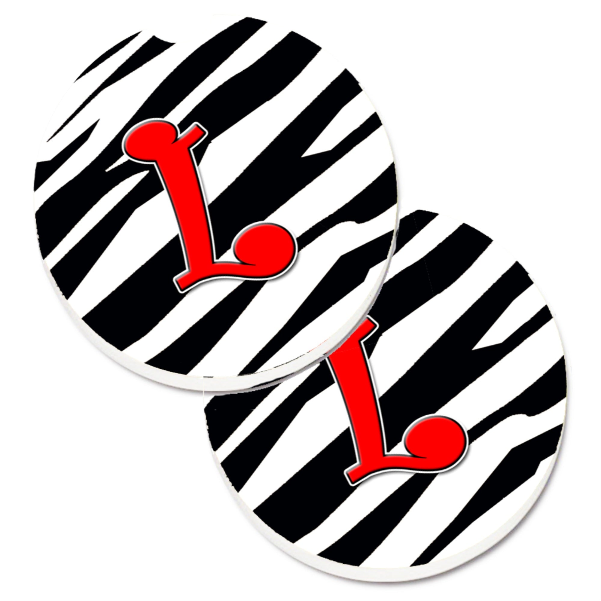 Caroline'S Treasures Monogram Initial L Zebra Red Set Of 2 Cup Holder Car Coasters Cj1024-Lcarc, 2.56, Multicolor